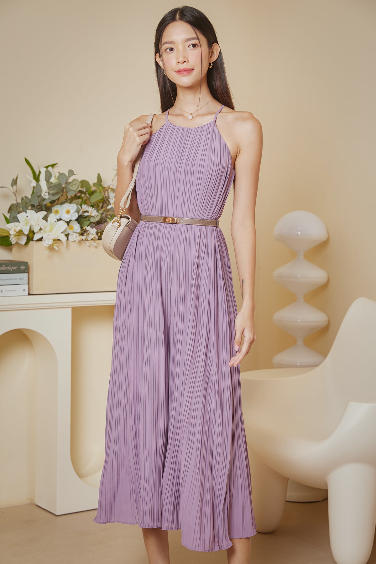 Tanya Pleated Cut-In Jumpsuit in Purple