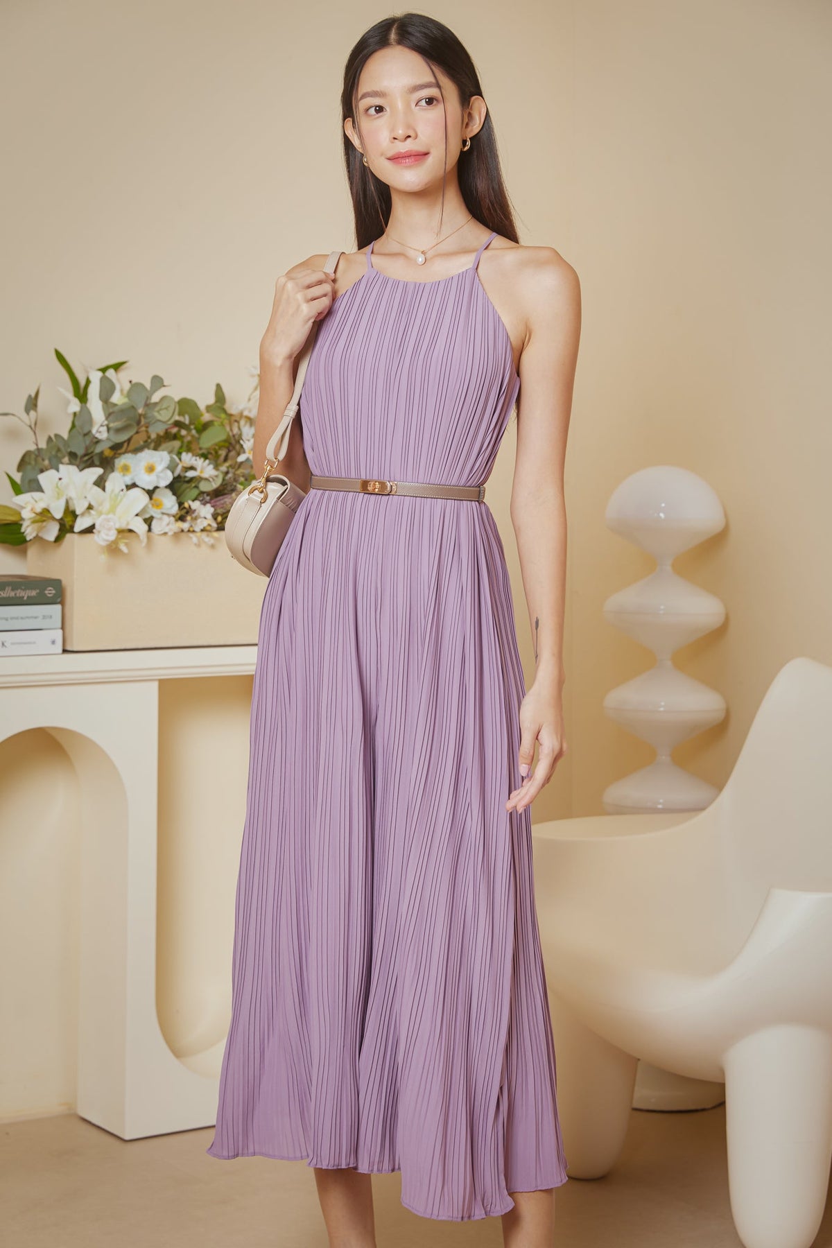 Backorder* Tanya Pleated Cut-In Jumpsuit in Purple