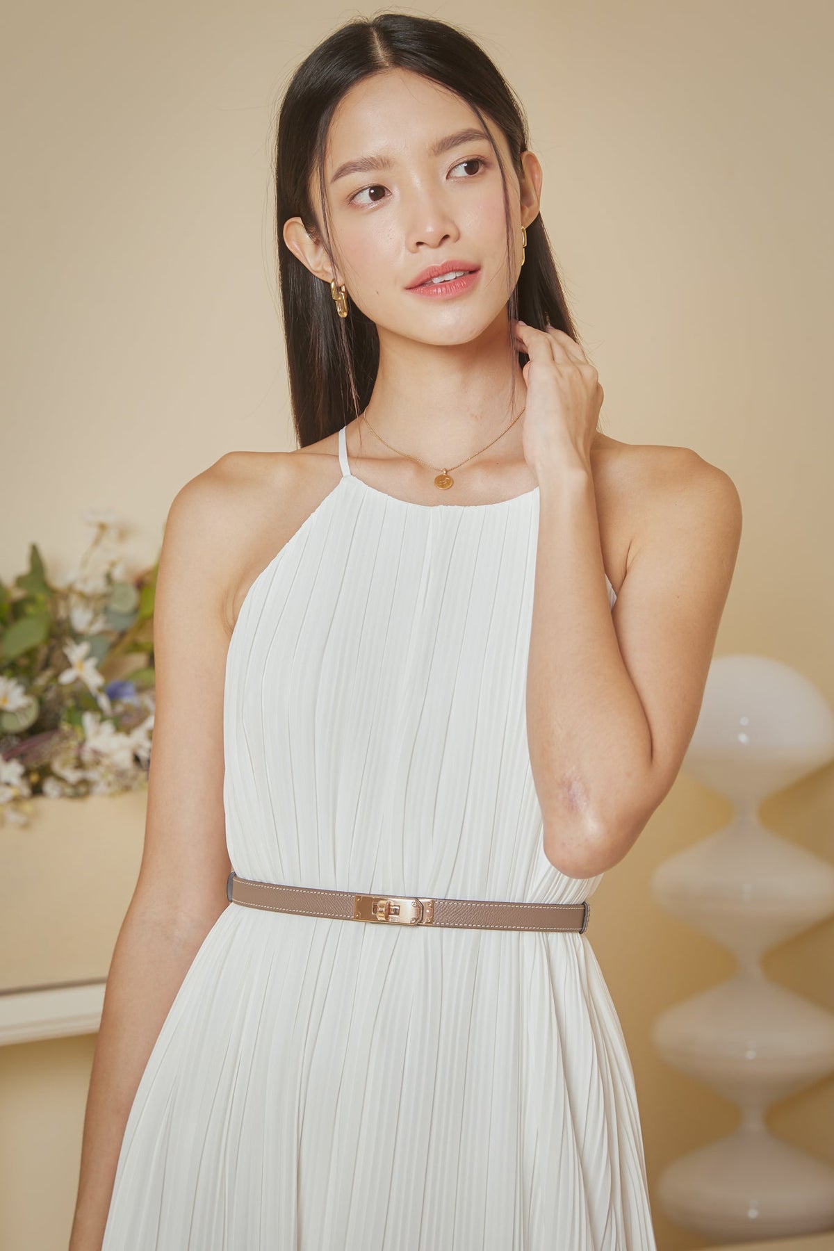 Backorder* Tanya Pleated Cut-In Jumpsuit in White