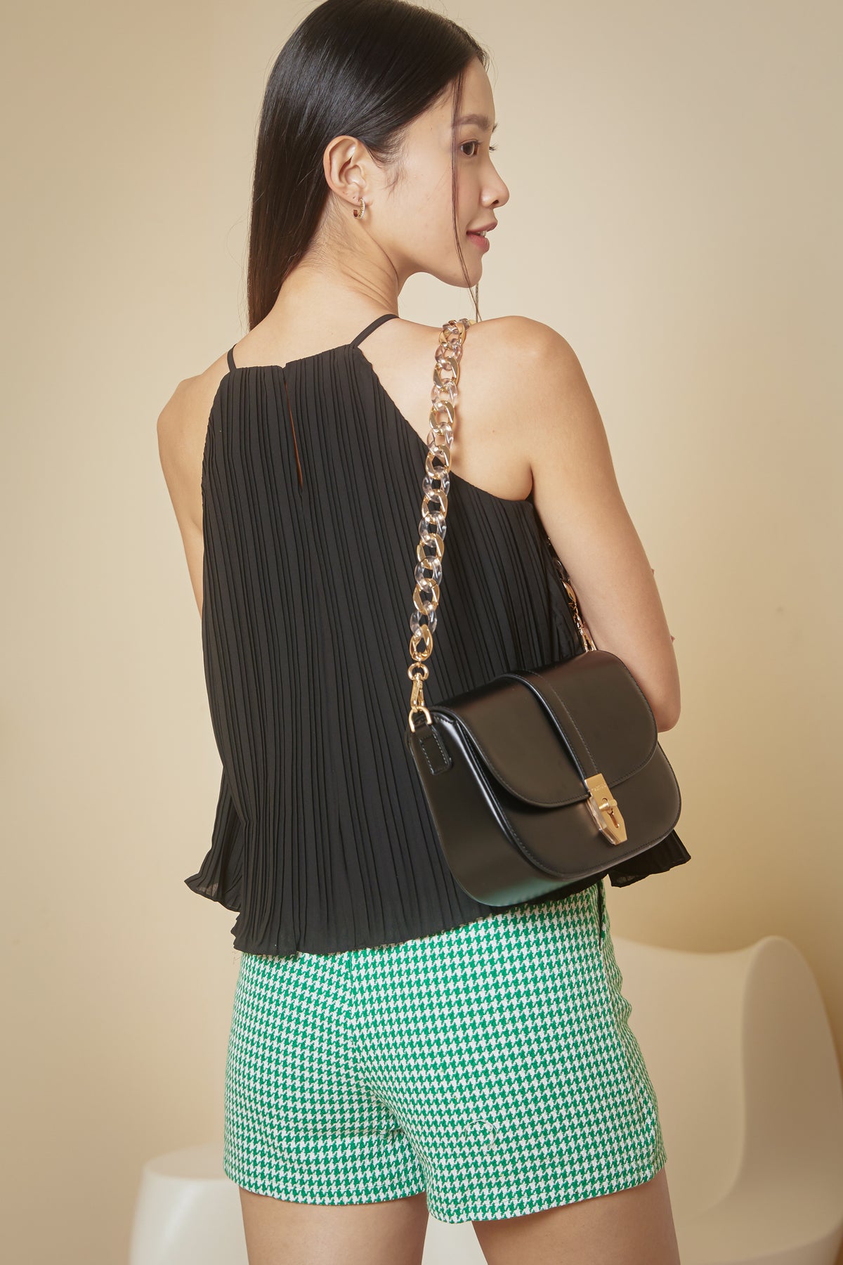 Colette Pleated Cut-In Top in Black