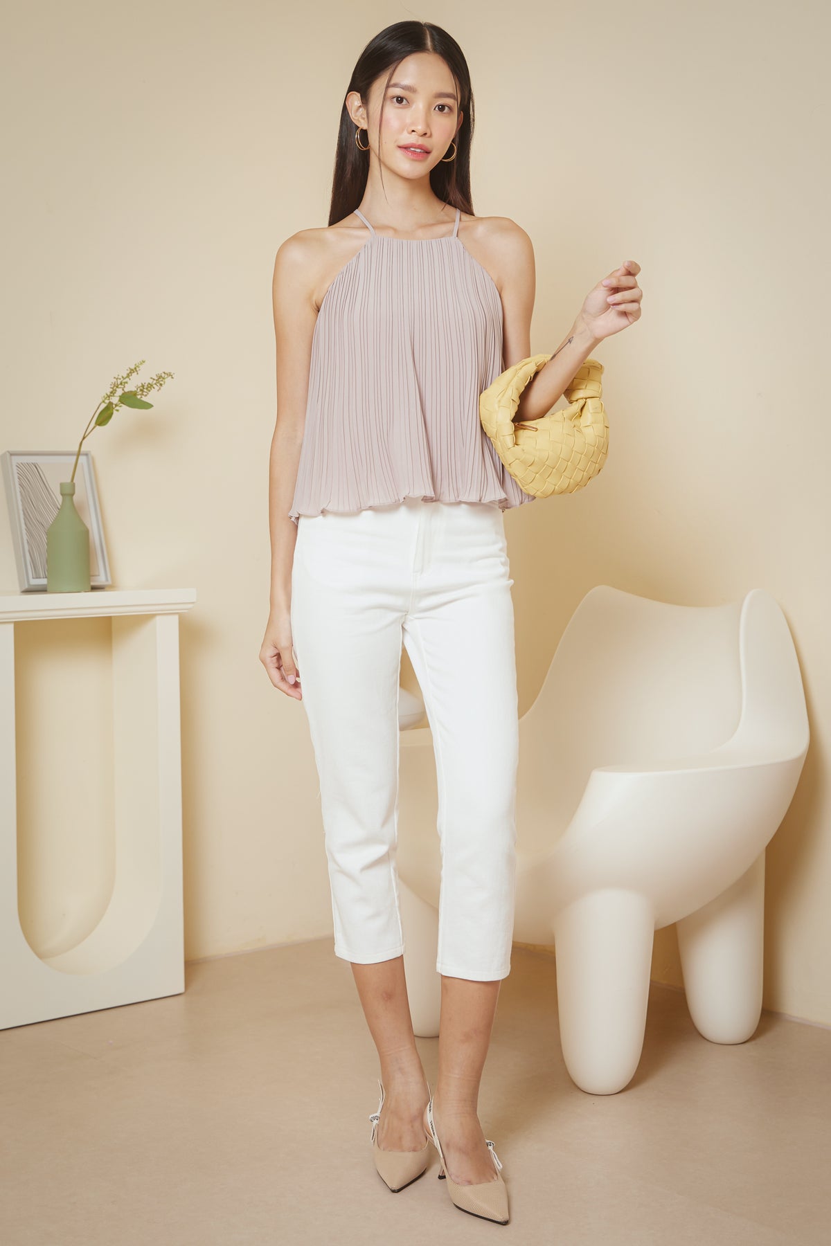 Colette Pleated Cut-In Top in Nude