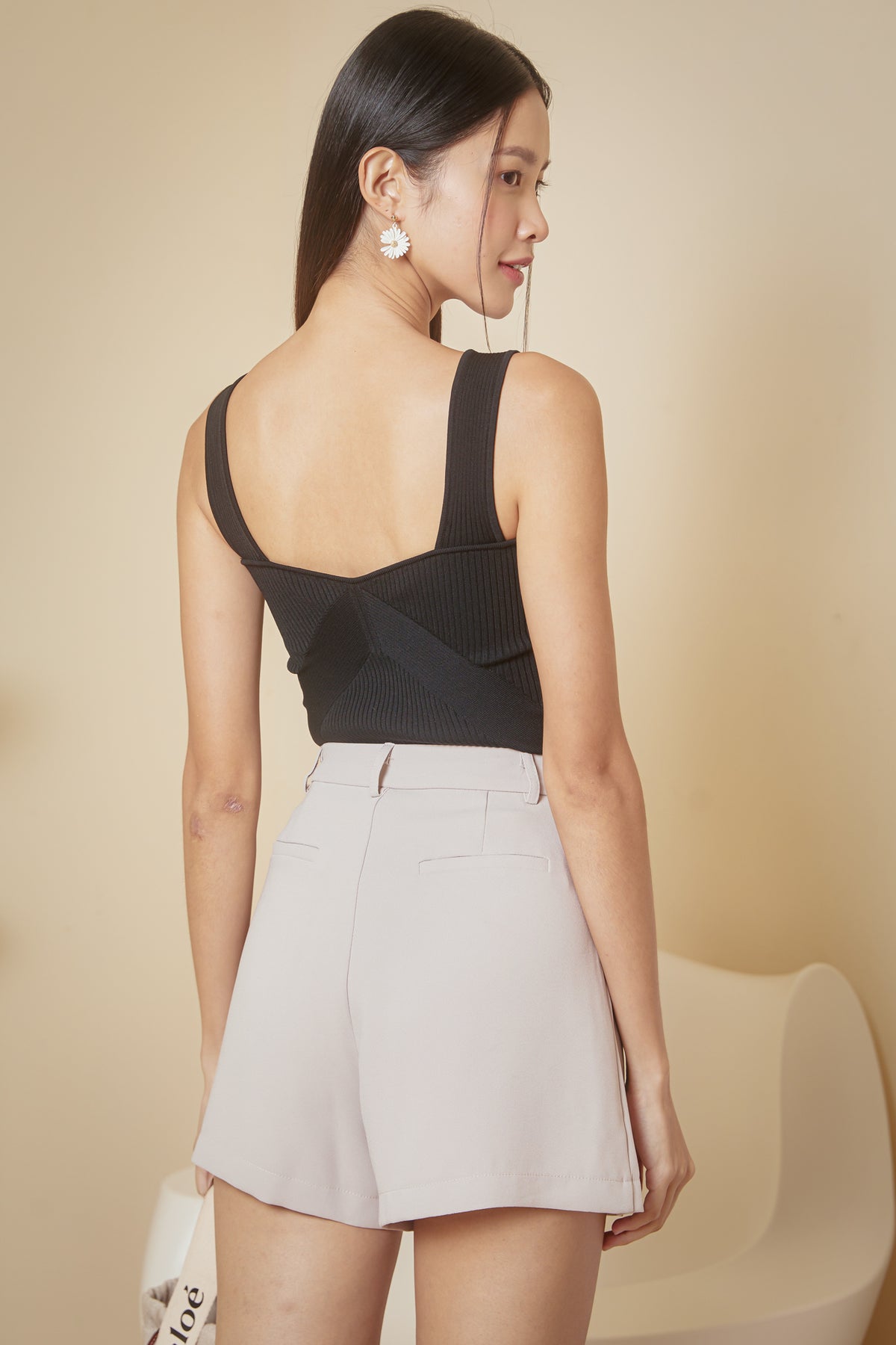 Two-Way Ribbed Knit Top in Black