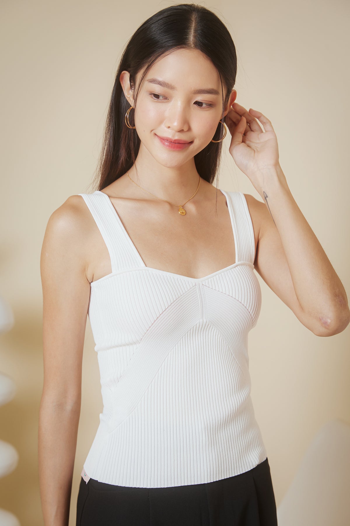 Two-Way Ribbed Knit Top in White