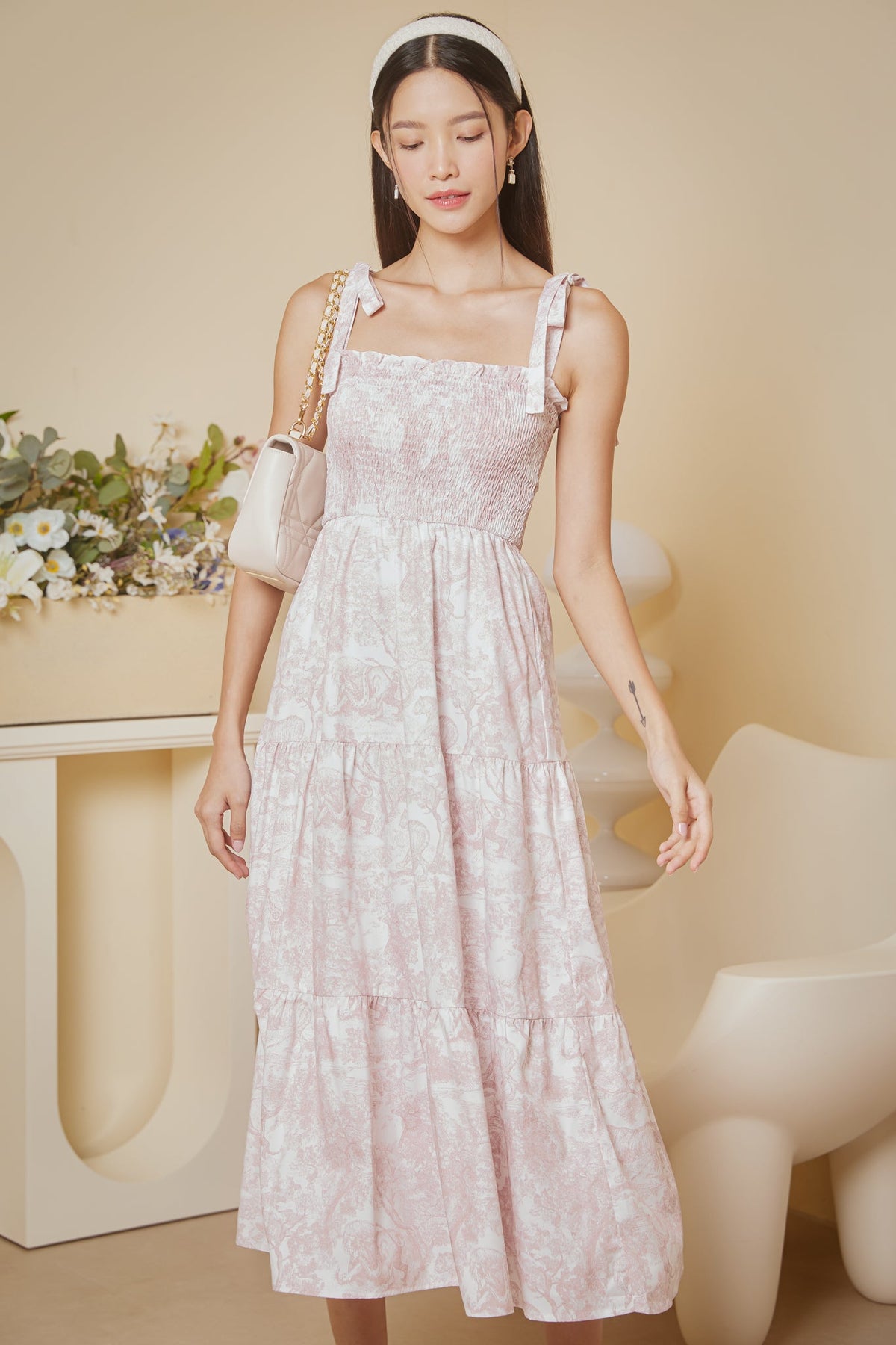 Restocked* Riviera Tie-Strap Smocked Dress in Peony Pink