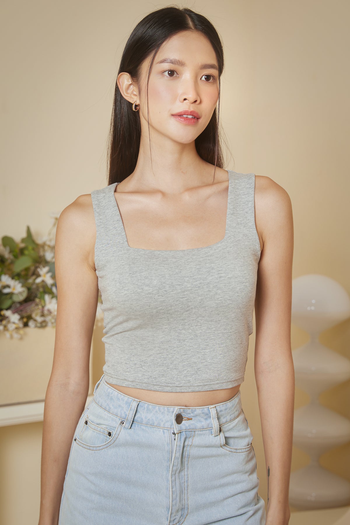 Padded Cropped Tank in Grey