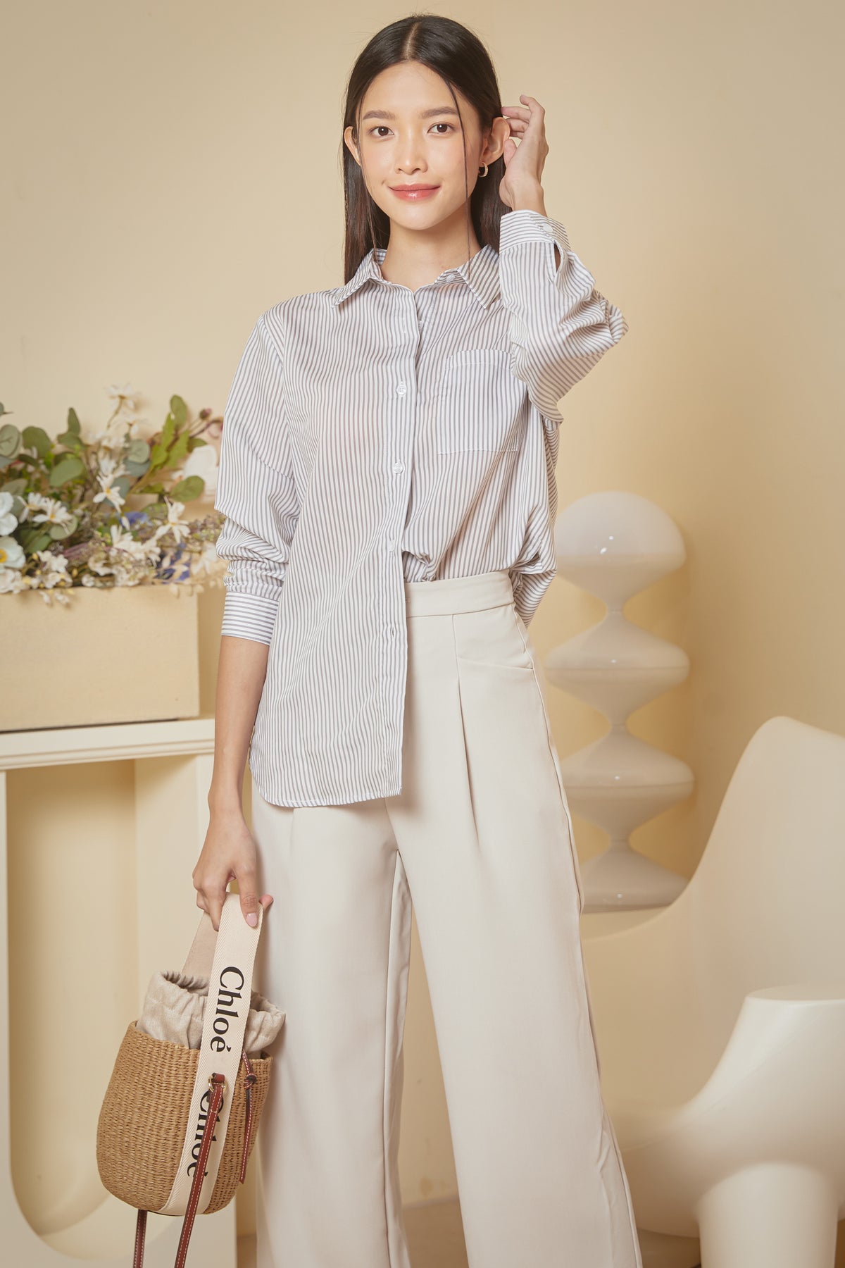 Luca Striped Shirt in Grey