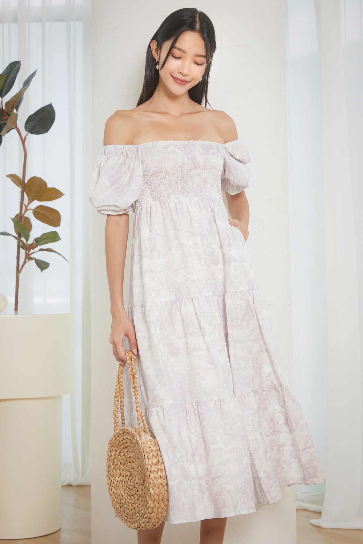 Backorder* Belissima Smocked Dress in Grey Riviera