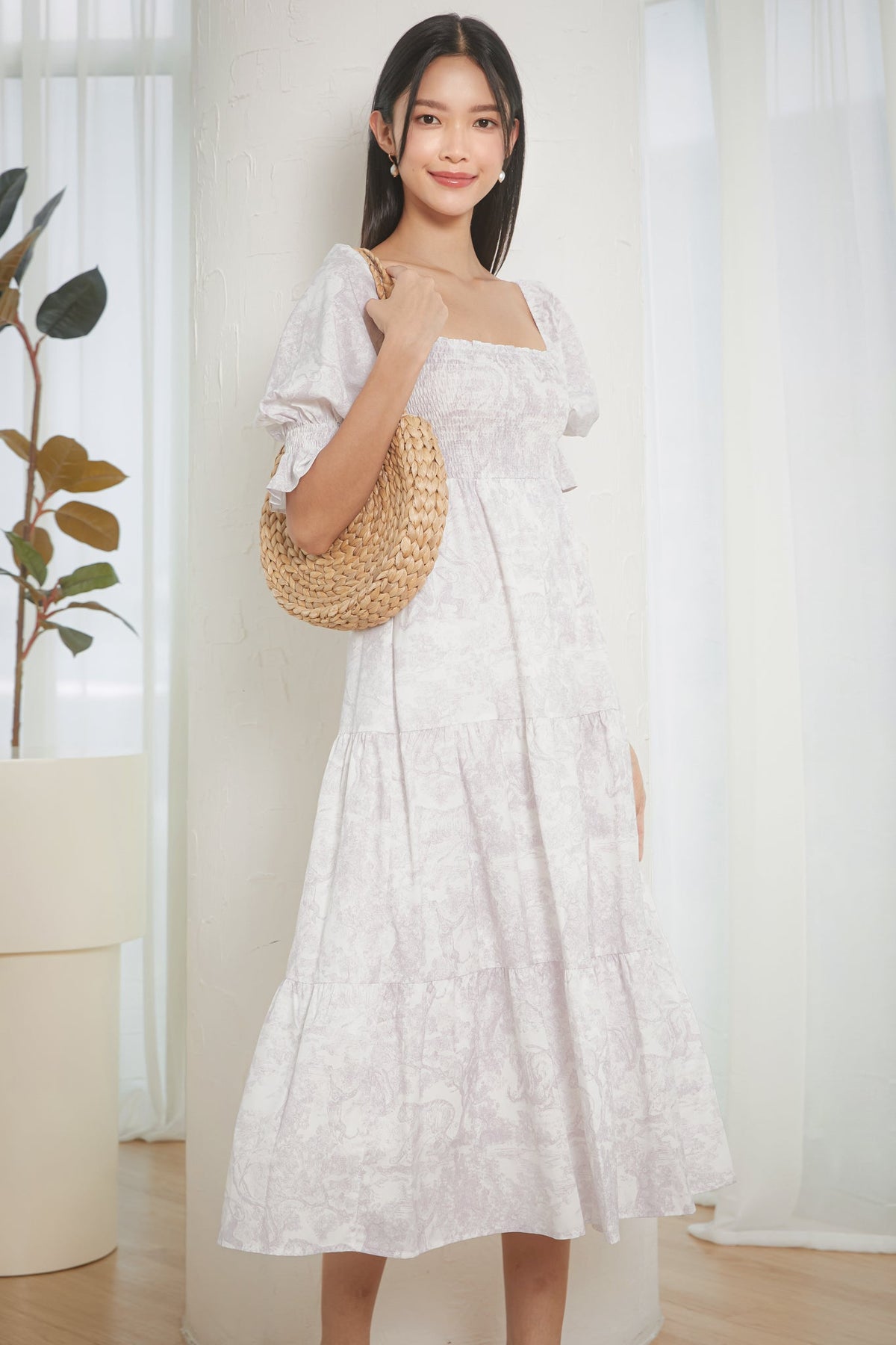 Backorder* Belissima Smocked Dress in Grey Riviera