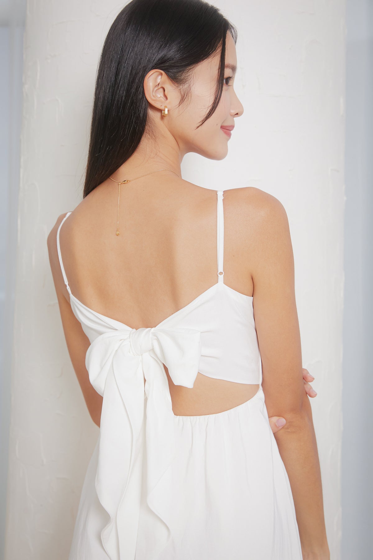 Padded Tie-Back Asymmetrical Dress in White