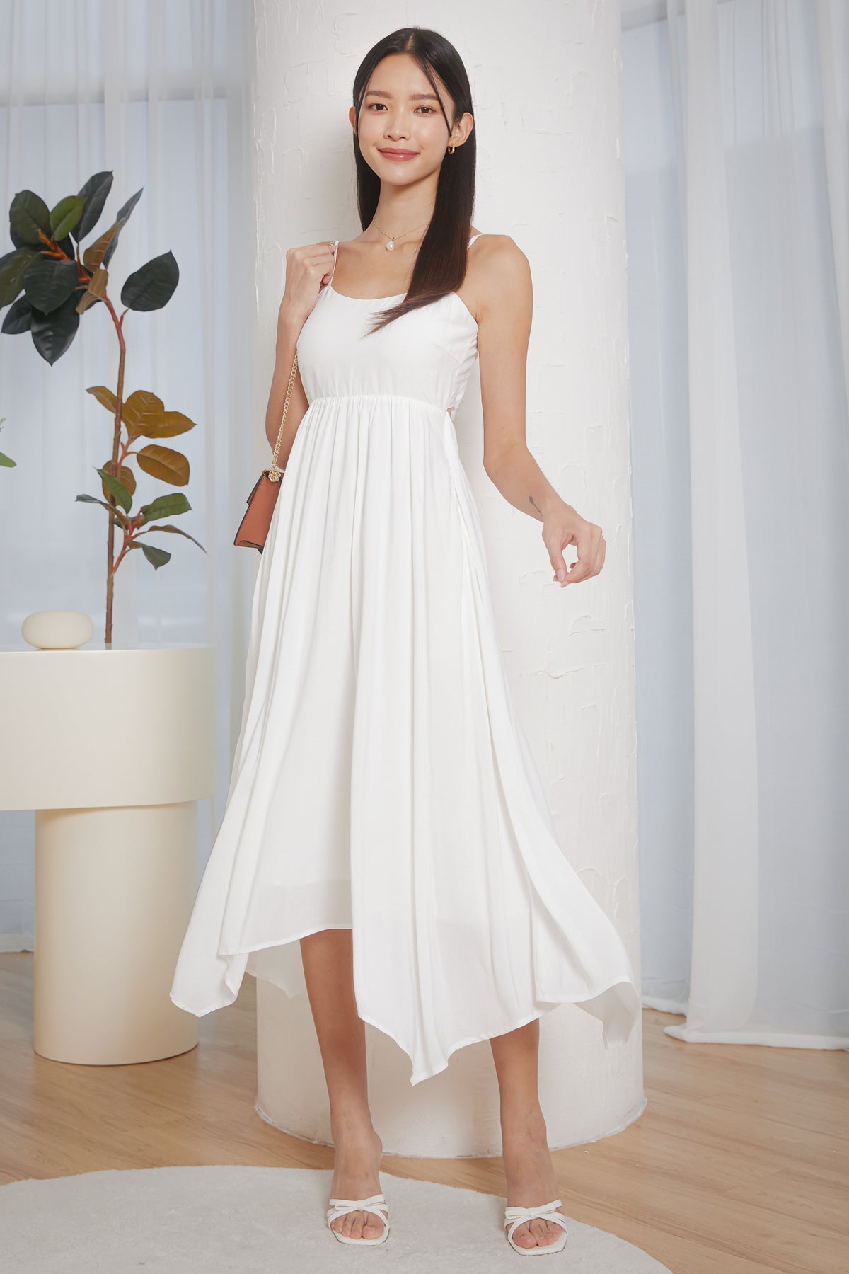 Padded Tie-Back Asymmetrical Dress in White