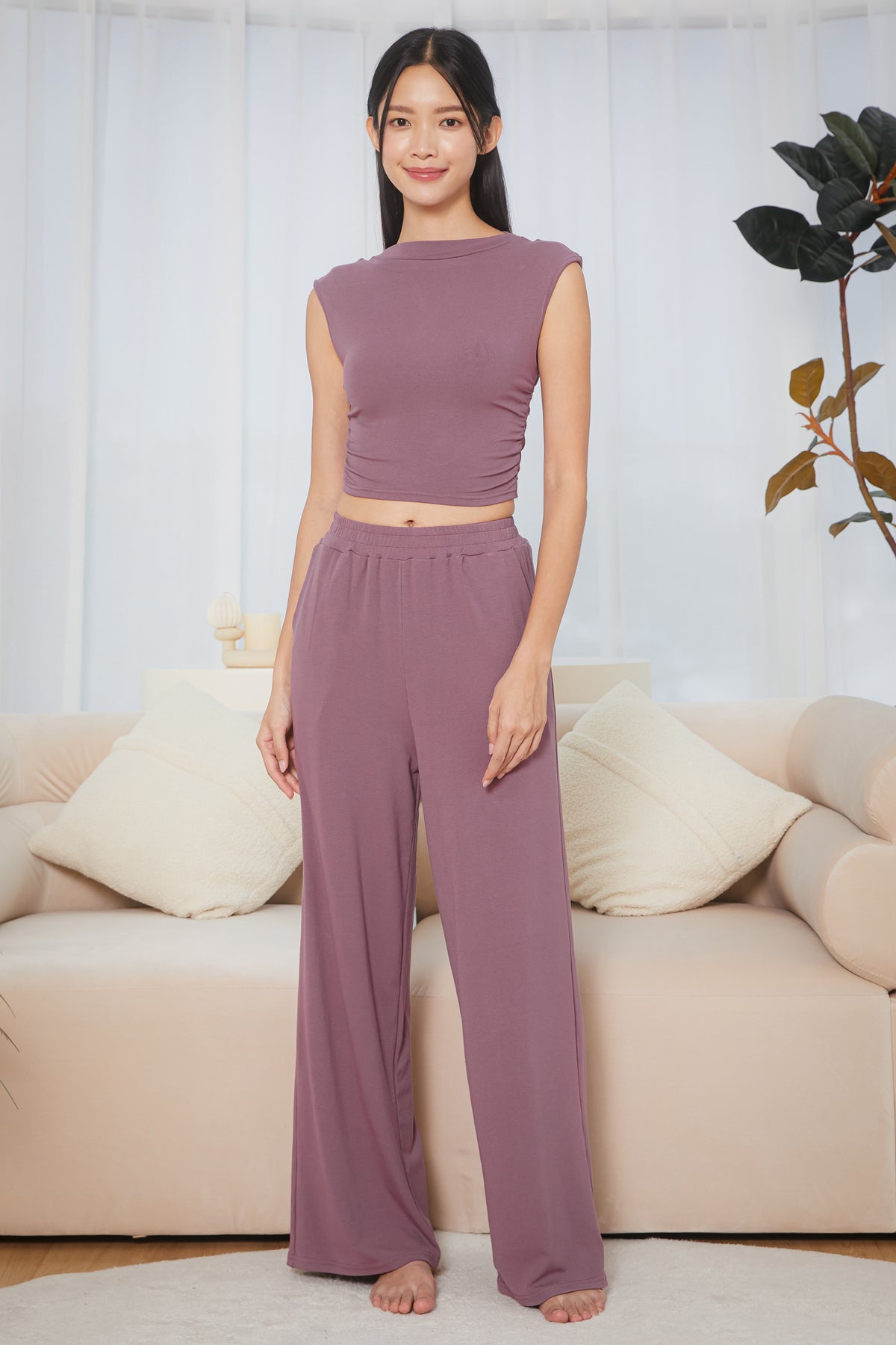 Ruched Sides Muscle Top in Mulberry