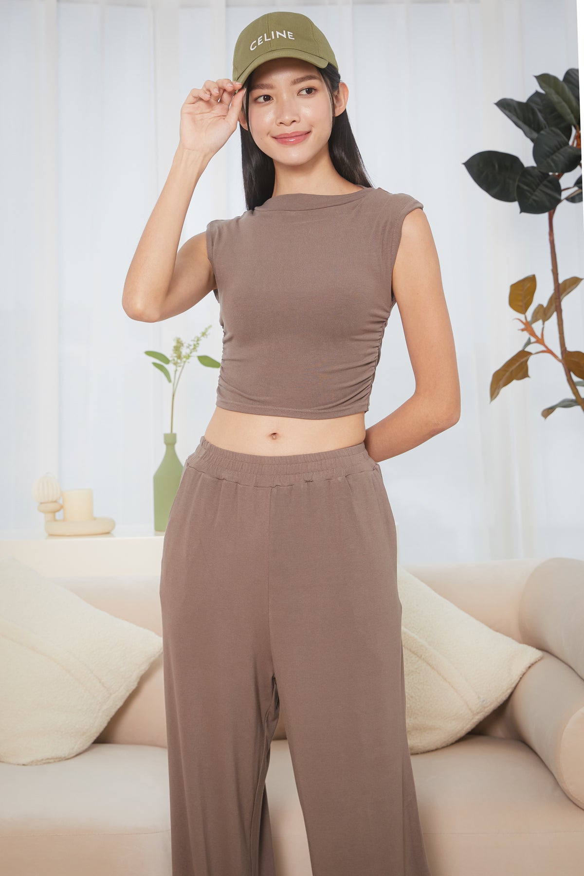 Ruched Sides Muscle Top in Cedar Brown