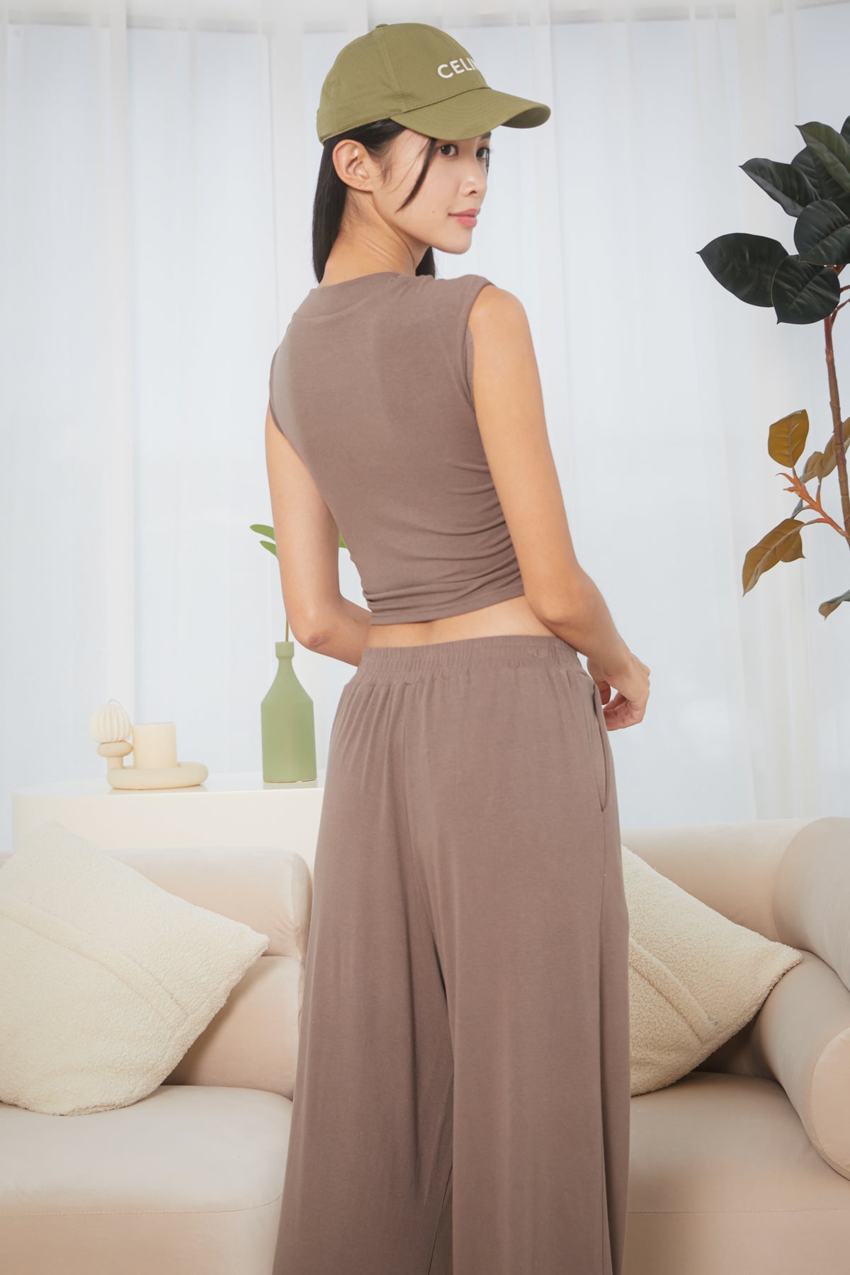 Ruched Sides Muscle Top in Cedar Brown