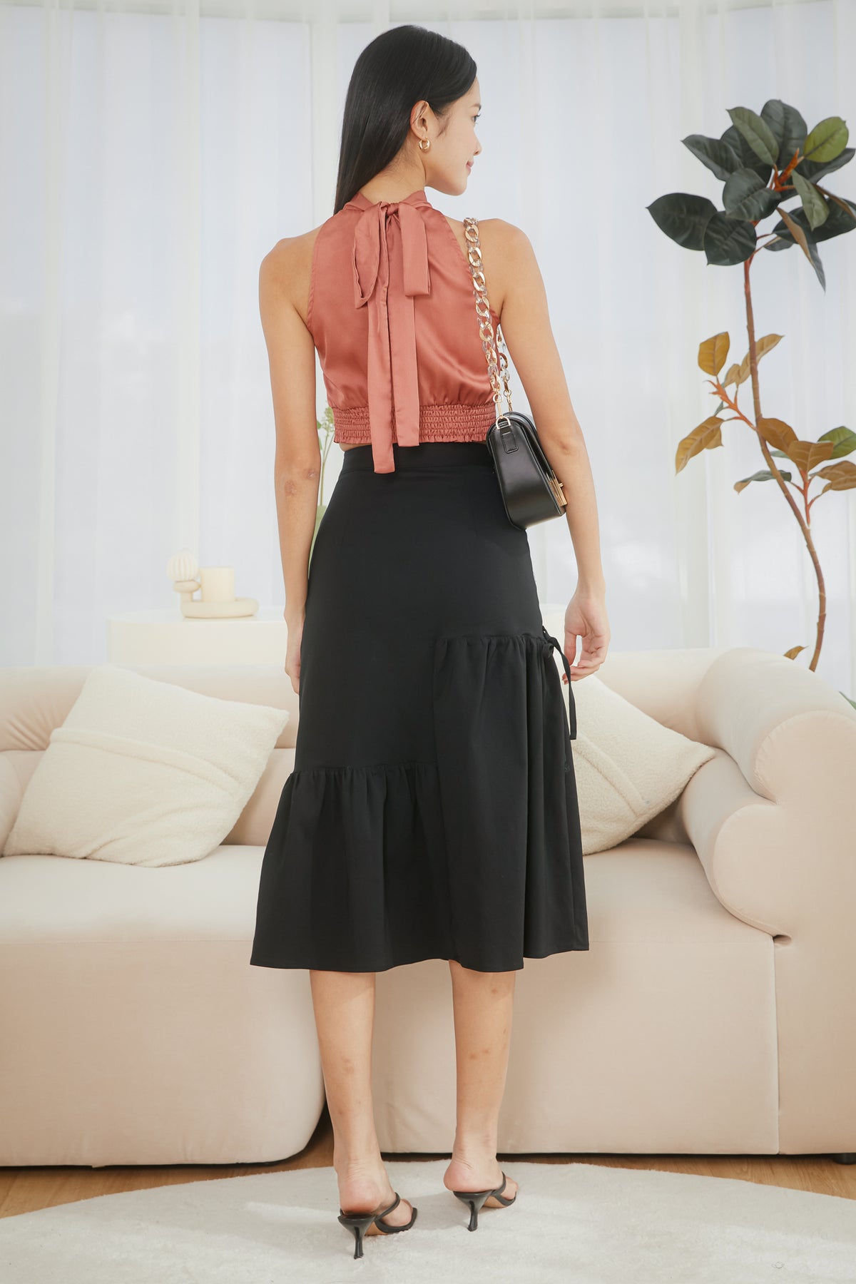 Nova Halter Cropped Top in Coral Rose