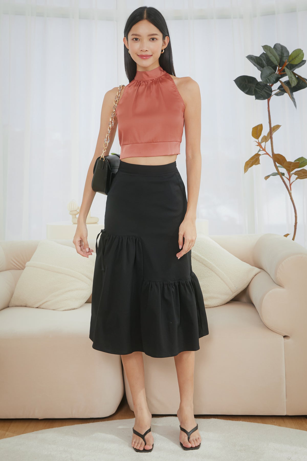 Kate Asymmetric Midi Skirt in Black