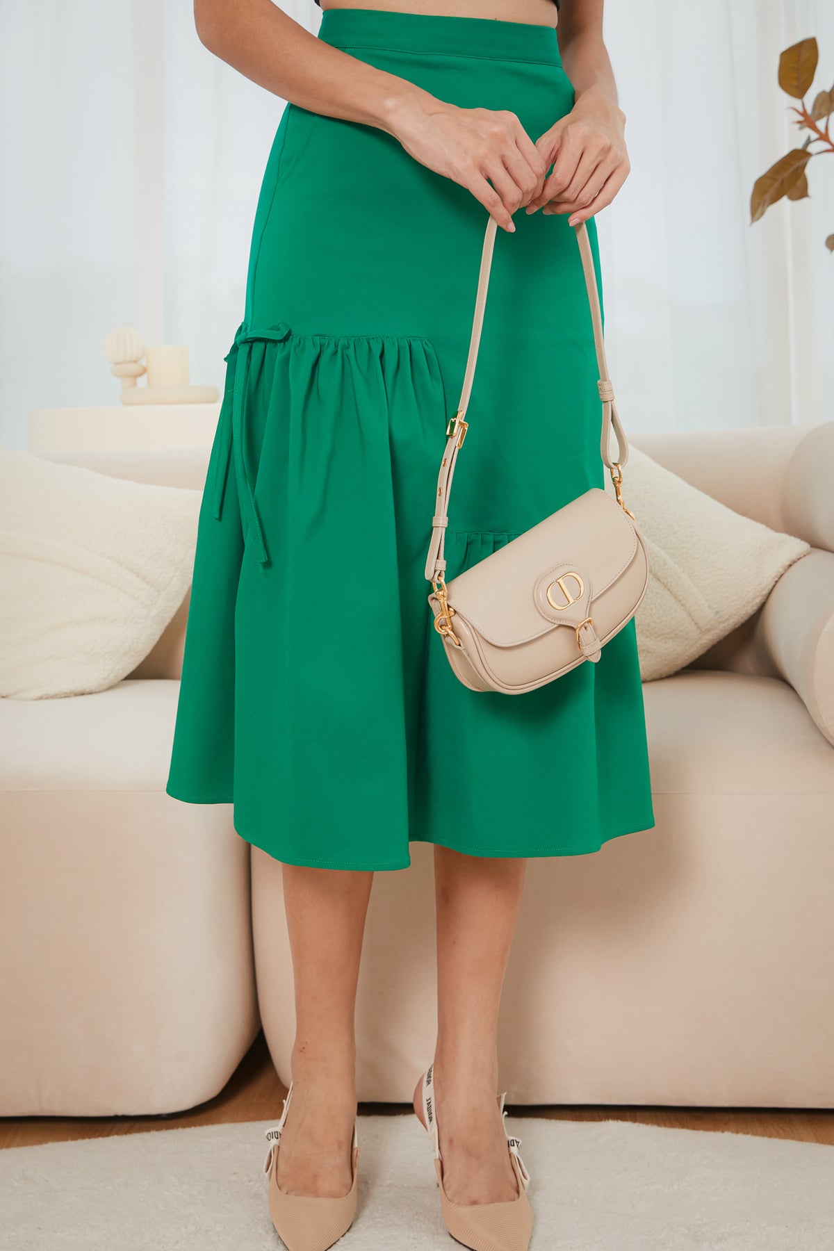 Kate Asymmetric Midi Skirt in Kelly Green