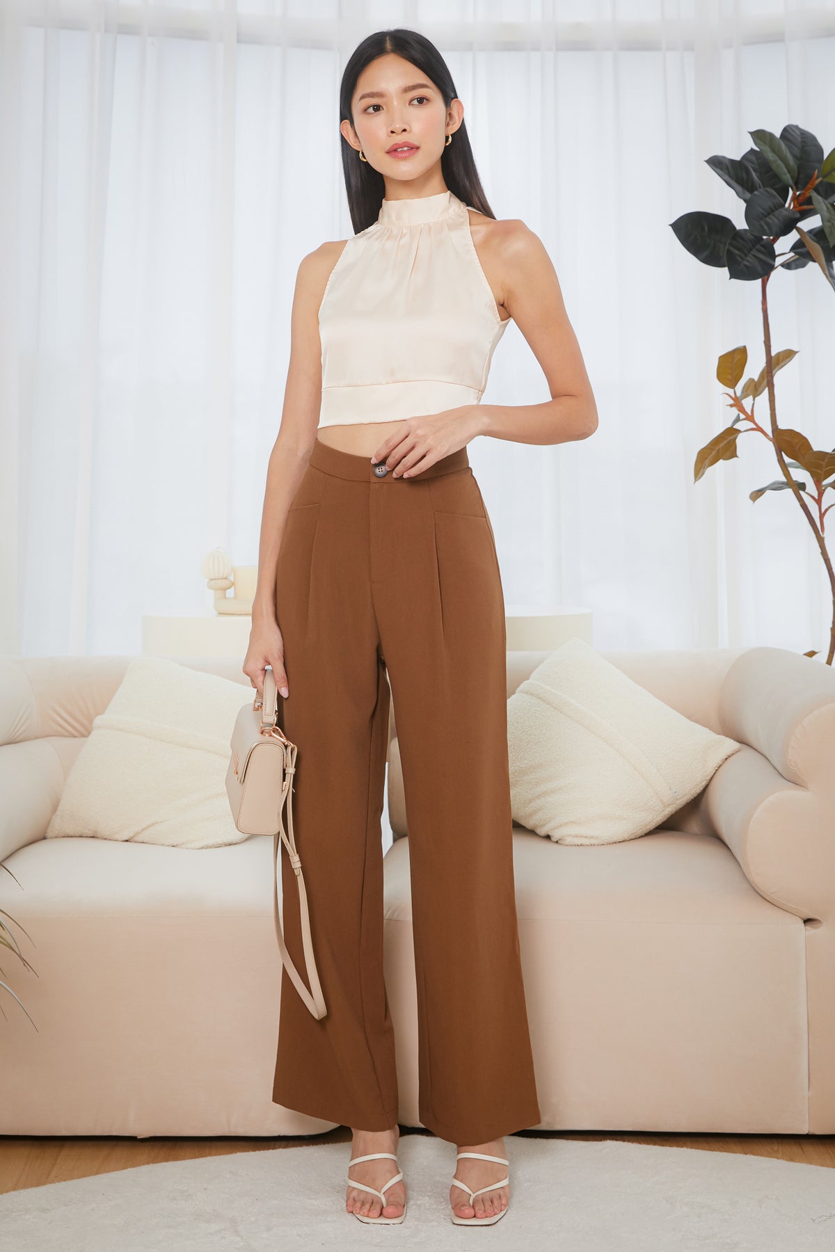 Nova Halter Cropped Top in Champagne