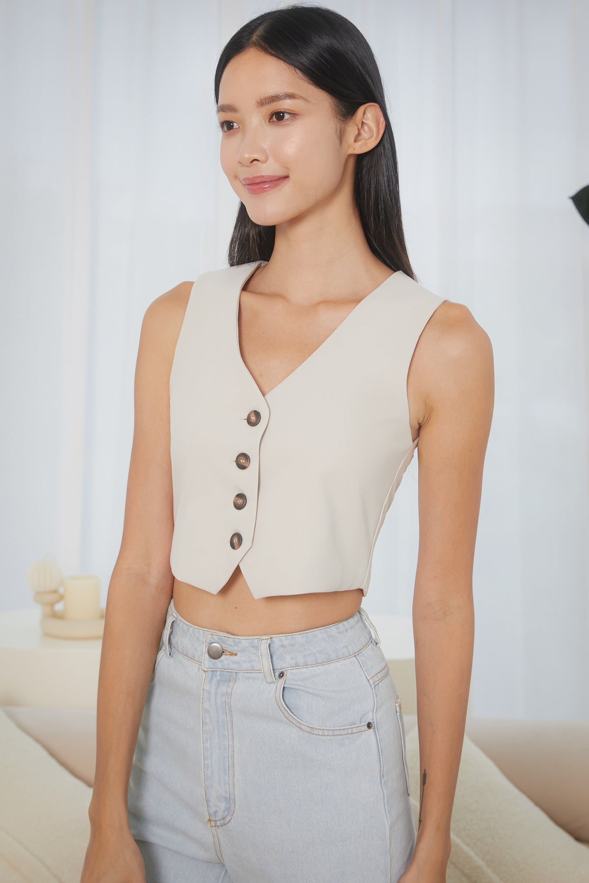 Brooklyn Buckle-Back Vest in Cream