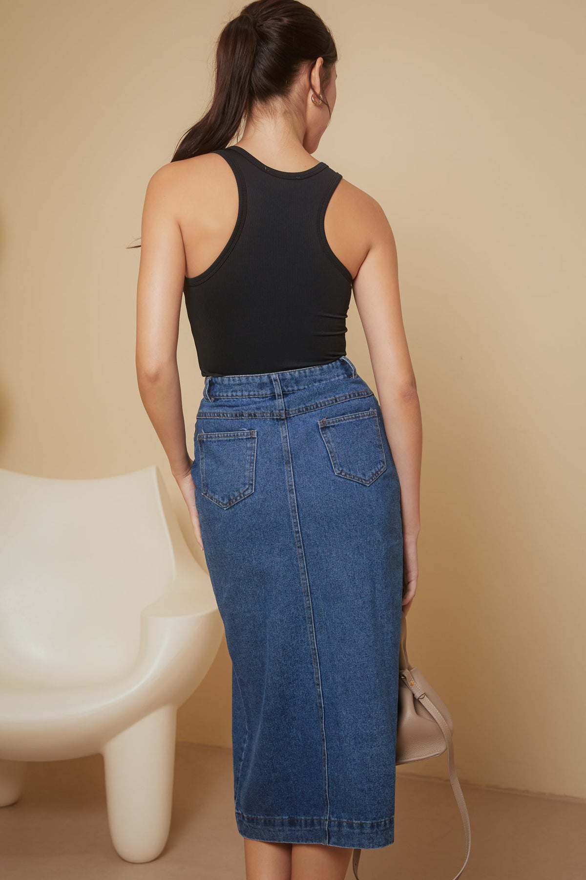 Backorder* Split Front Denim Skirt in Vintage Blue