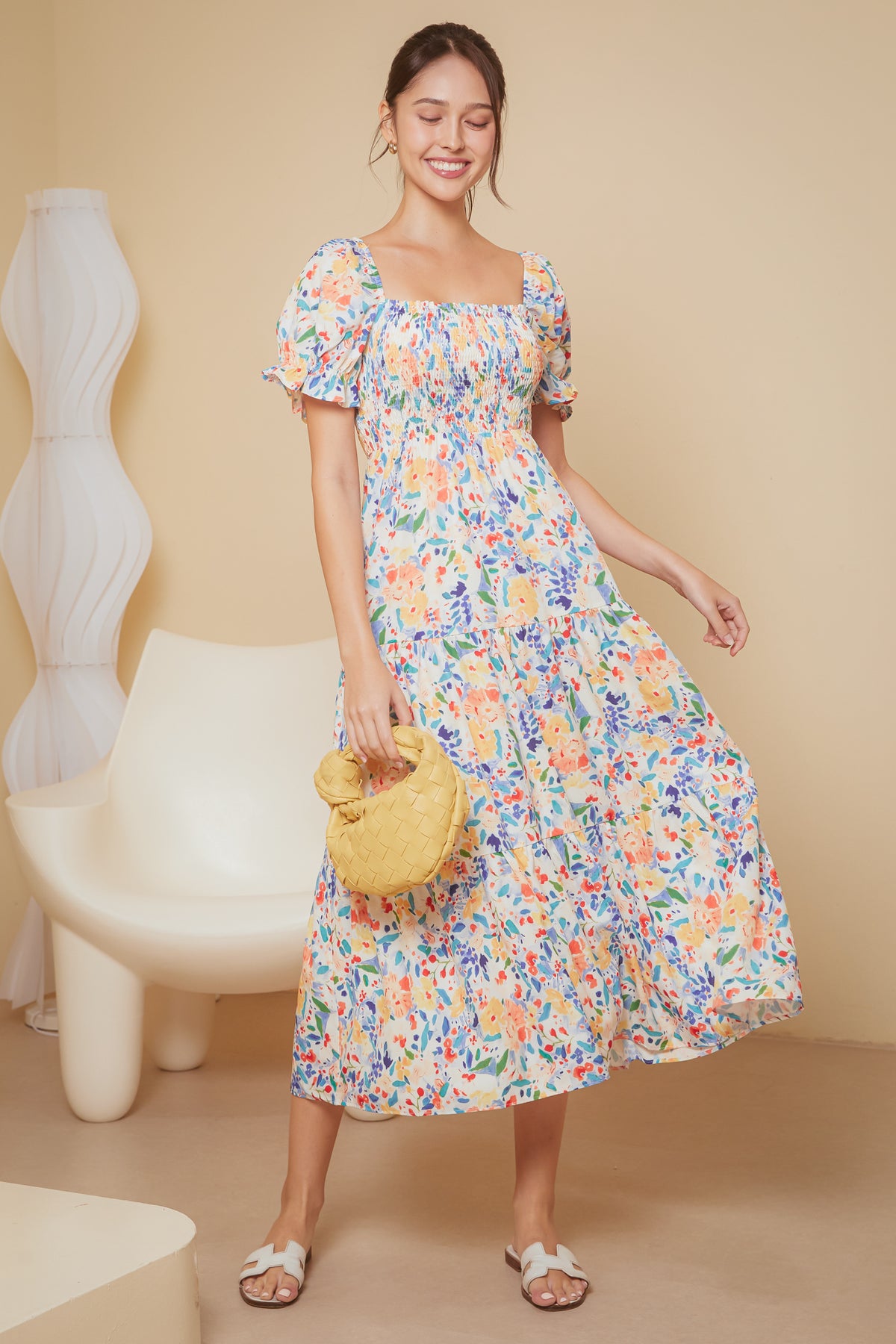 Restocked* Monet Psychedelic Smocked Dress in Orange