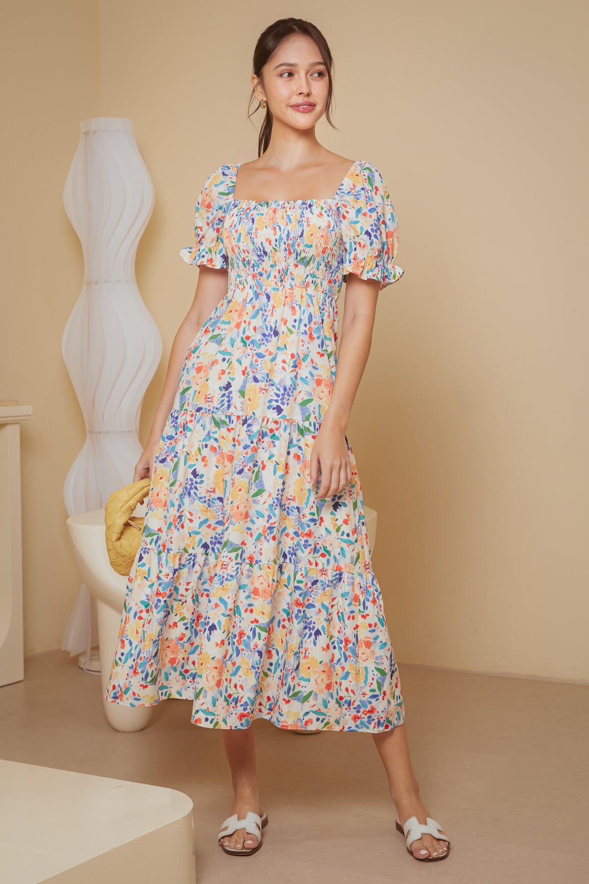 Restocked* Monet Psychedelic Smocked Dress in Orange