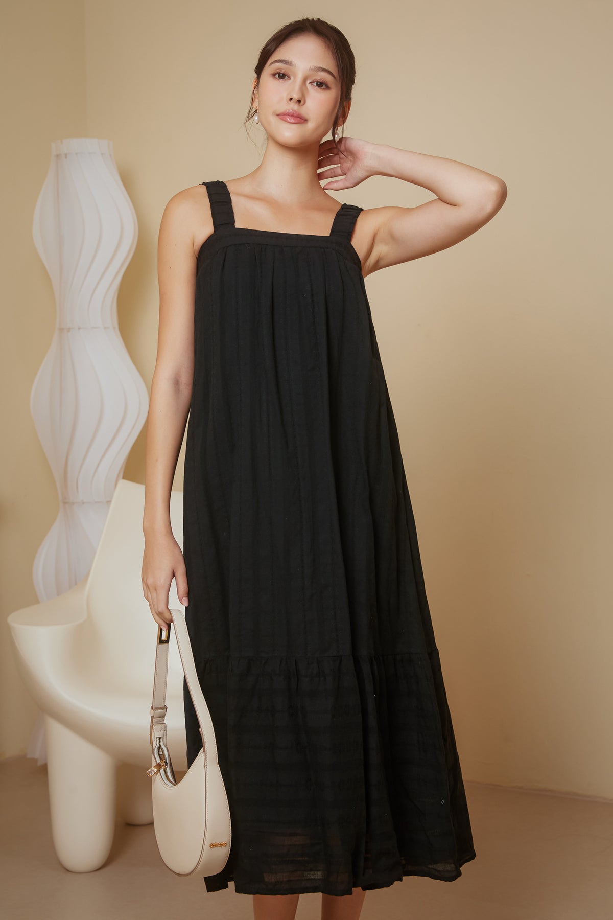 Lattice Cross-Back Maxi Dress in Black