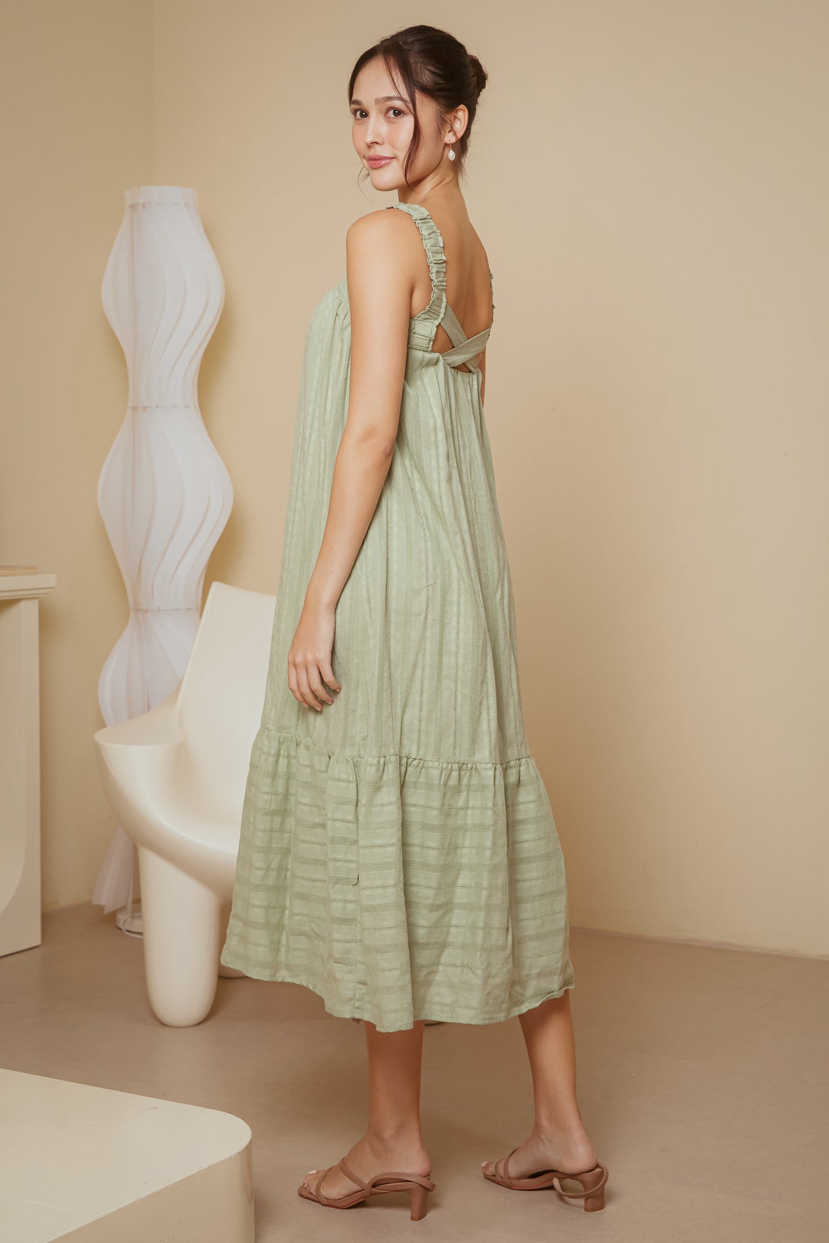 Lattice Cross-Back Maxi Dress in Apple Green
