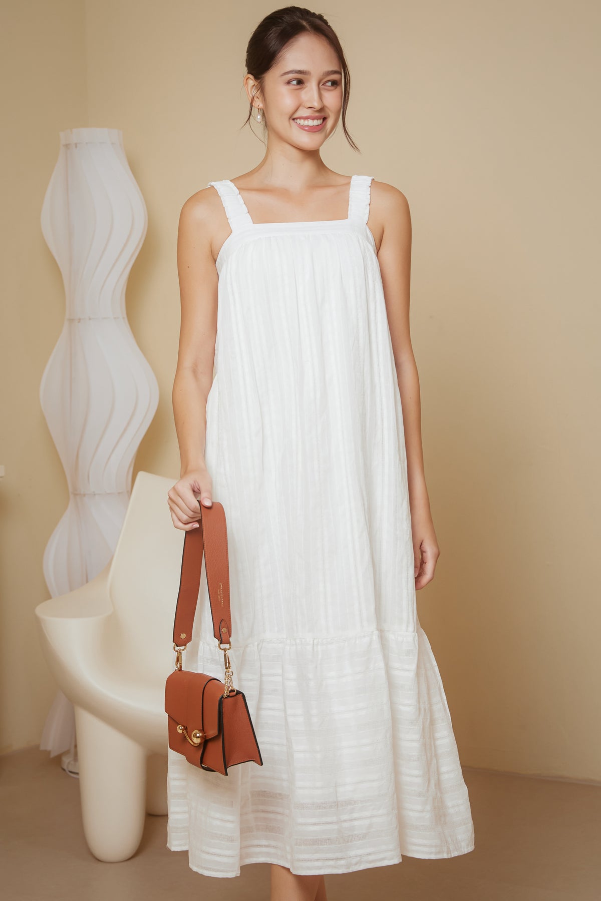 Lattice Cross-Back Maxi Dress in White