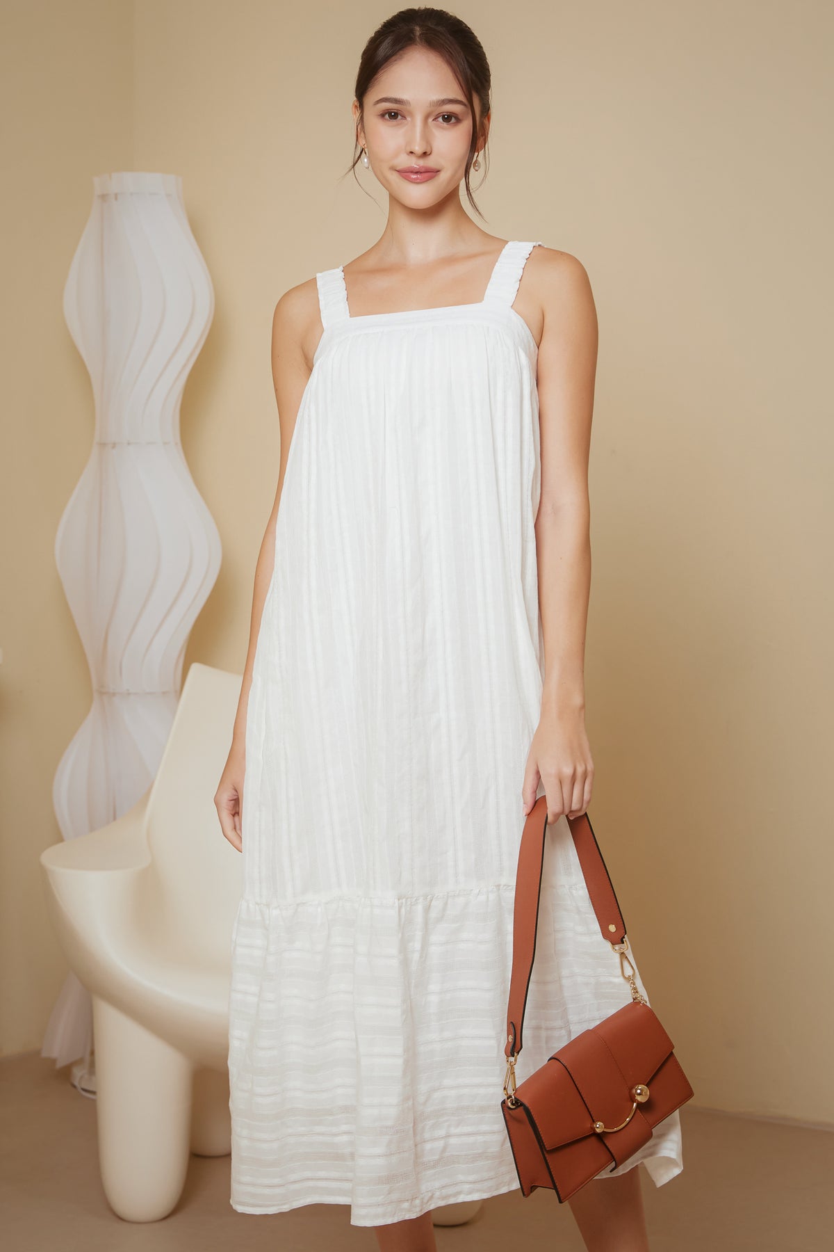 Lattice Cross-Back Maxi Dress in White