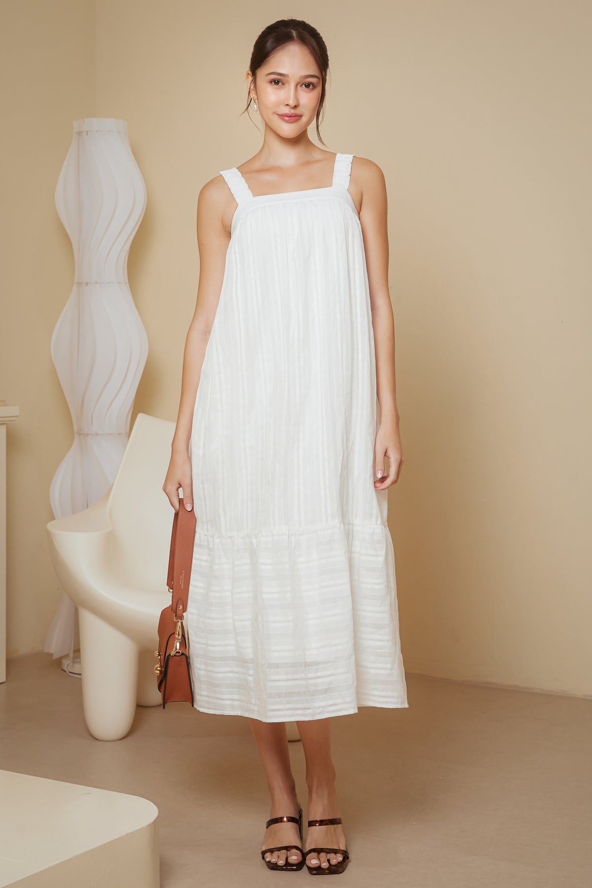 Lattice Cross-Back Maxi Dress in White