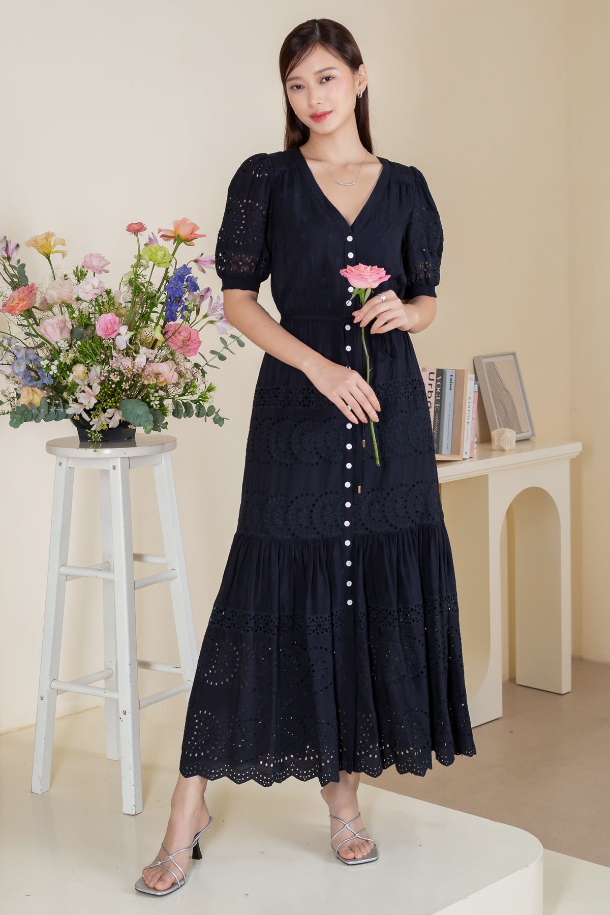 Laura Eyelet Embroidery Maxi in Black