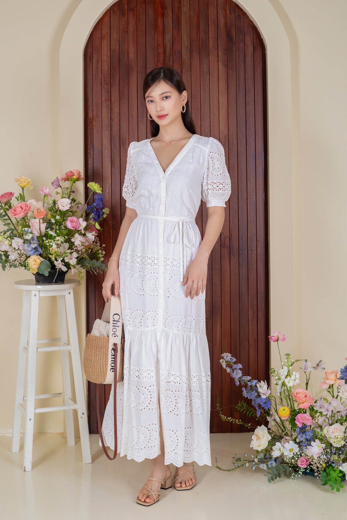 Backorder* Laura Eyelet Embroidery Maxi in White