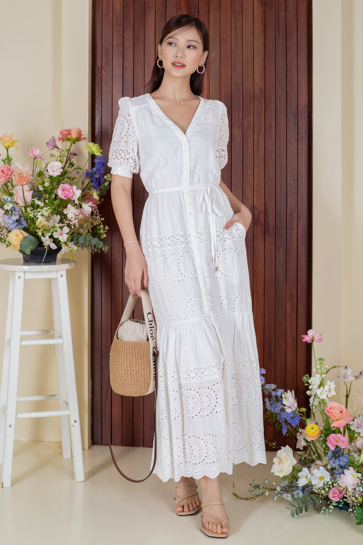 Laura Eyelet Embroidery Maxi in White