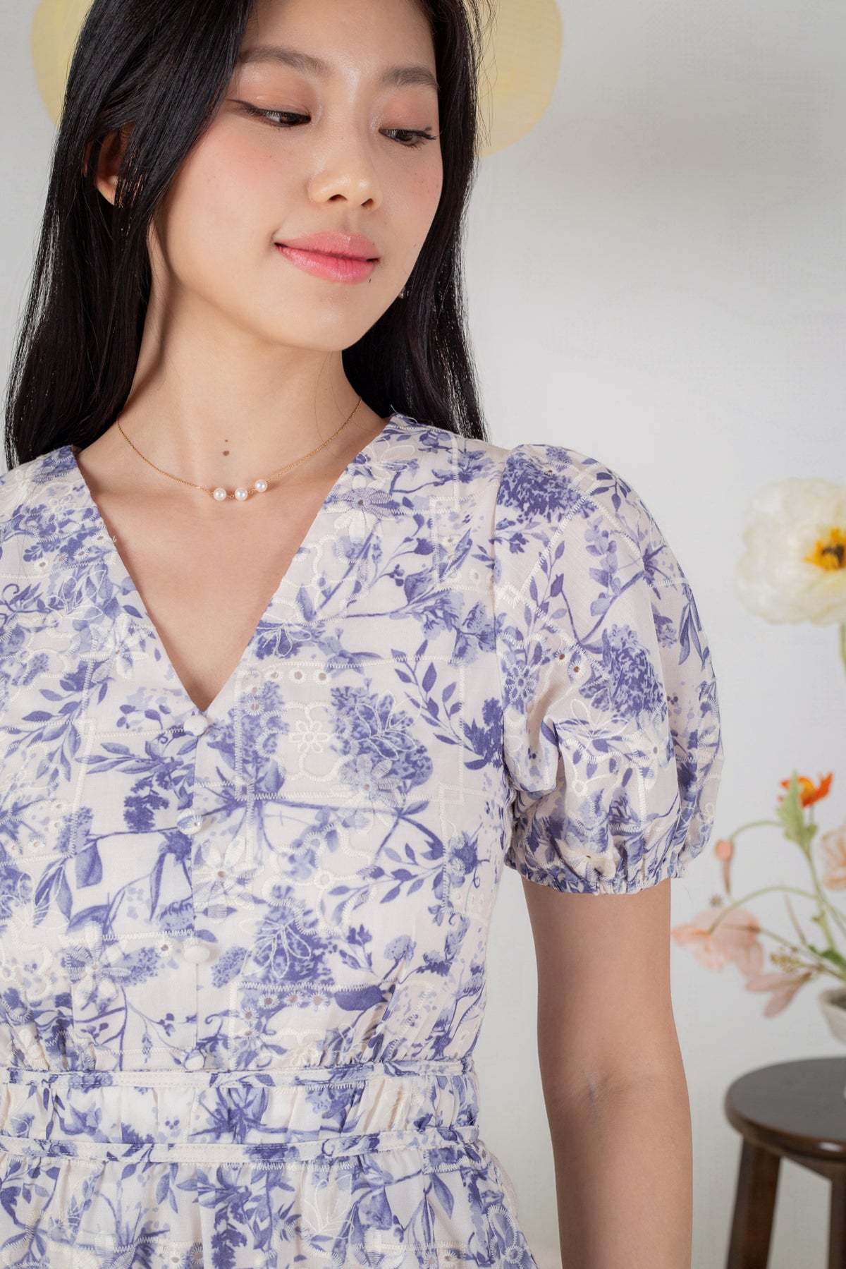 Eyelet Porcelain Button Dress in Wisteria