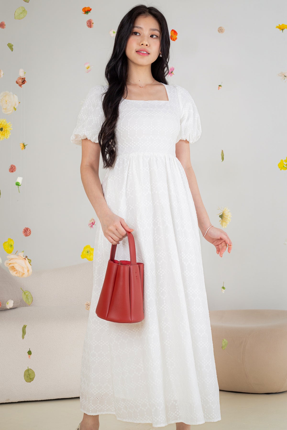 Eyelet Embroidery Shoelace Dress in White
