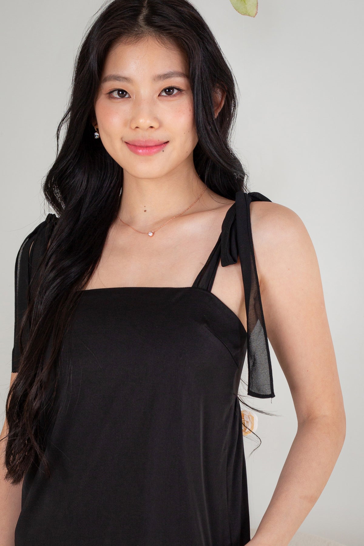 Tie-Straps Smocked Back Top in Black