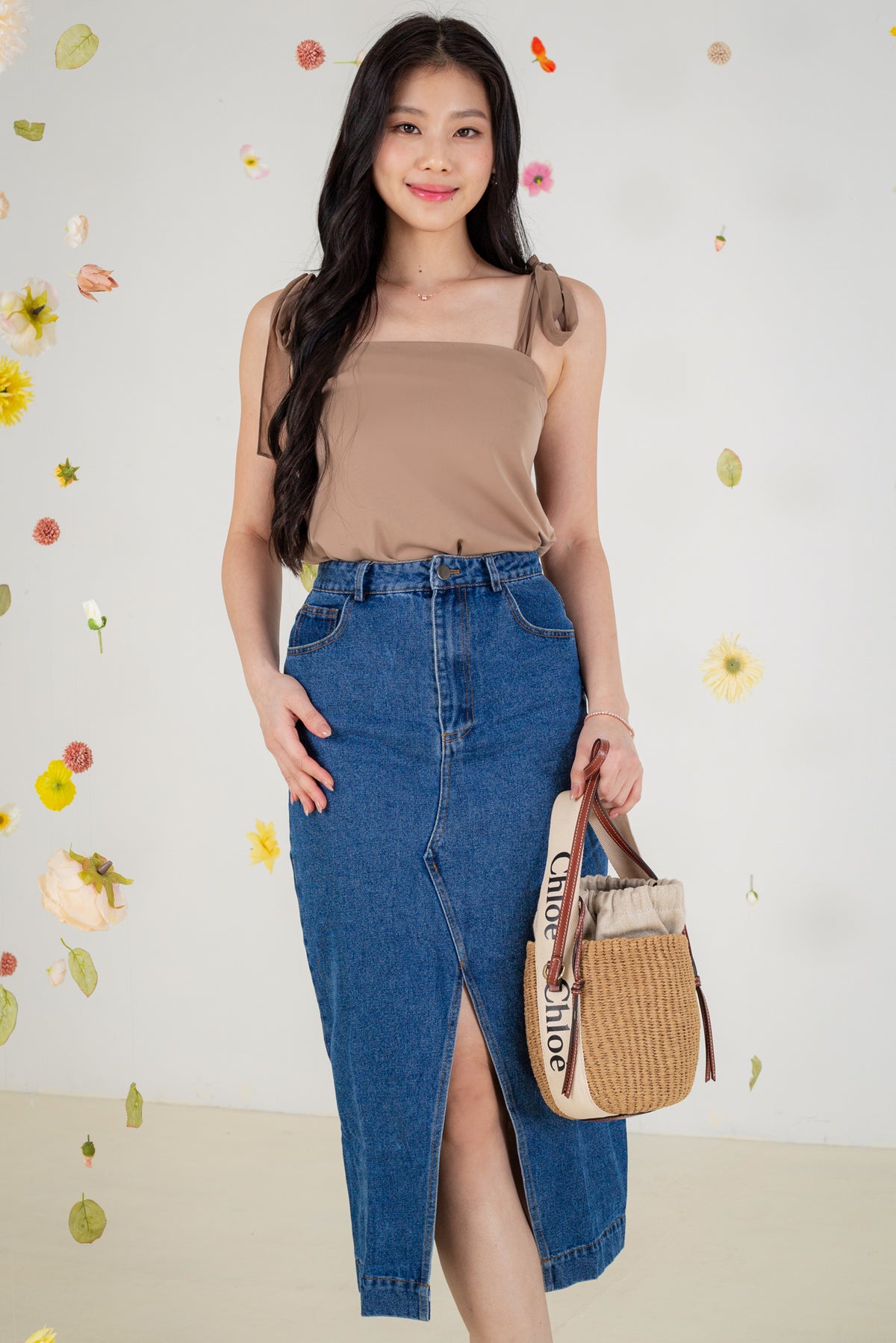 Tie-Straps Smocked Back Top in Brown