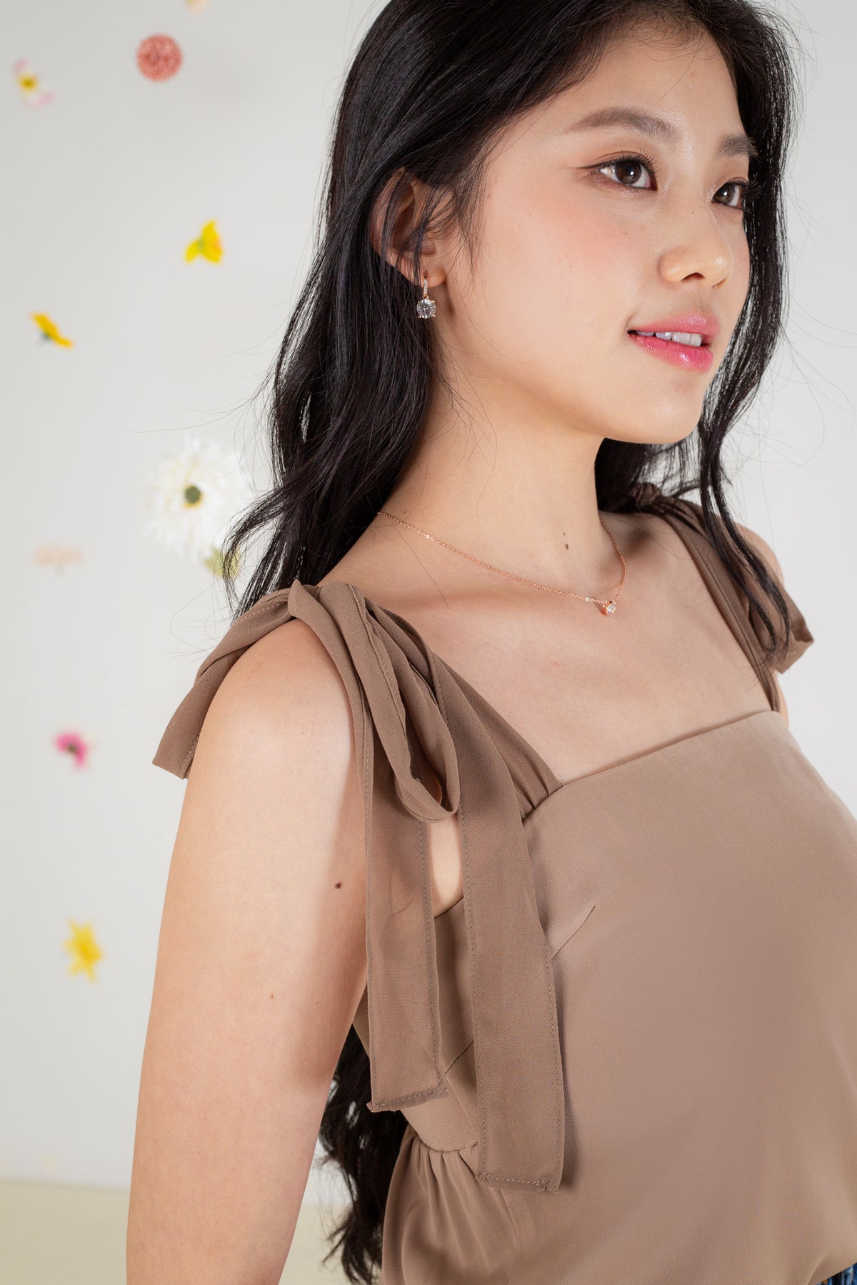 Tie-Straps Smocked Back Top in Brown