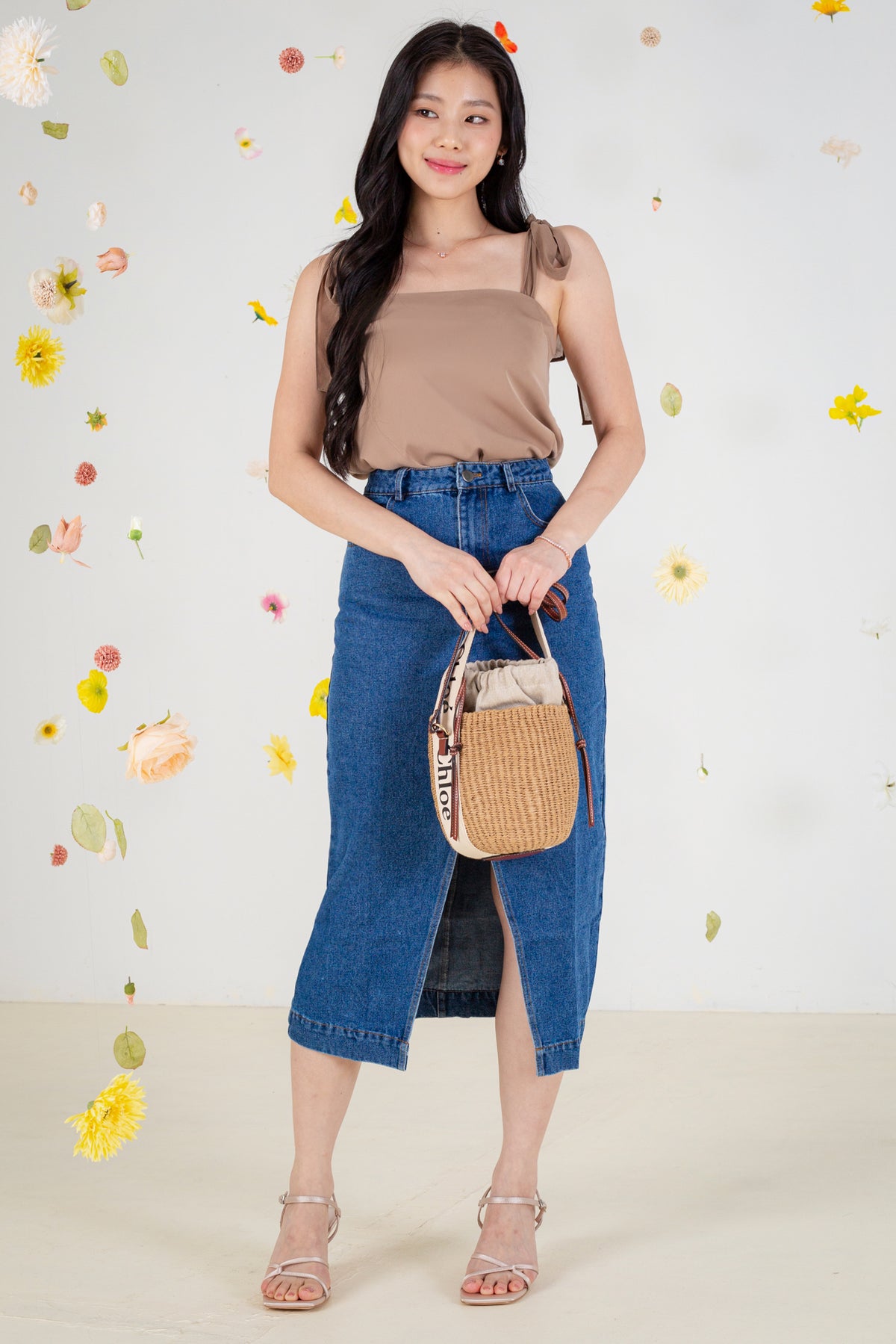 Tie-Straps Smocked Back Top in Brown