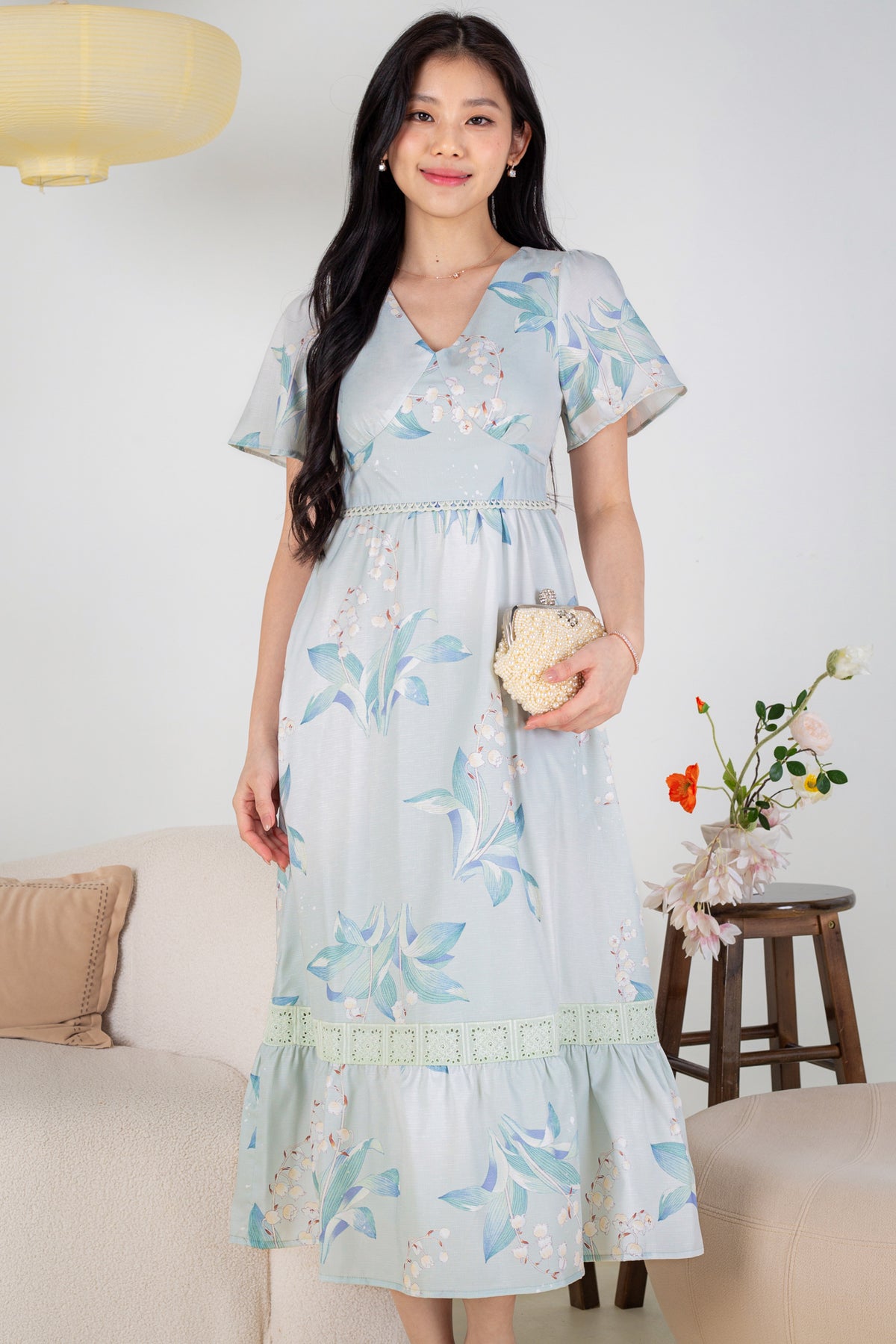 Tulip Mania Lace Insert Dress in Mint