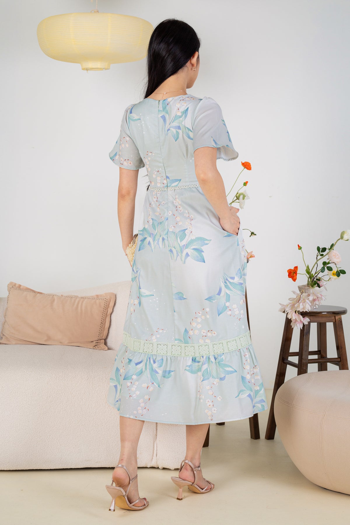 Tulip Mania Lace Insert Dress in Mint