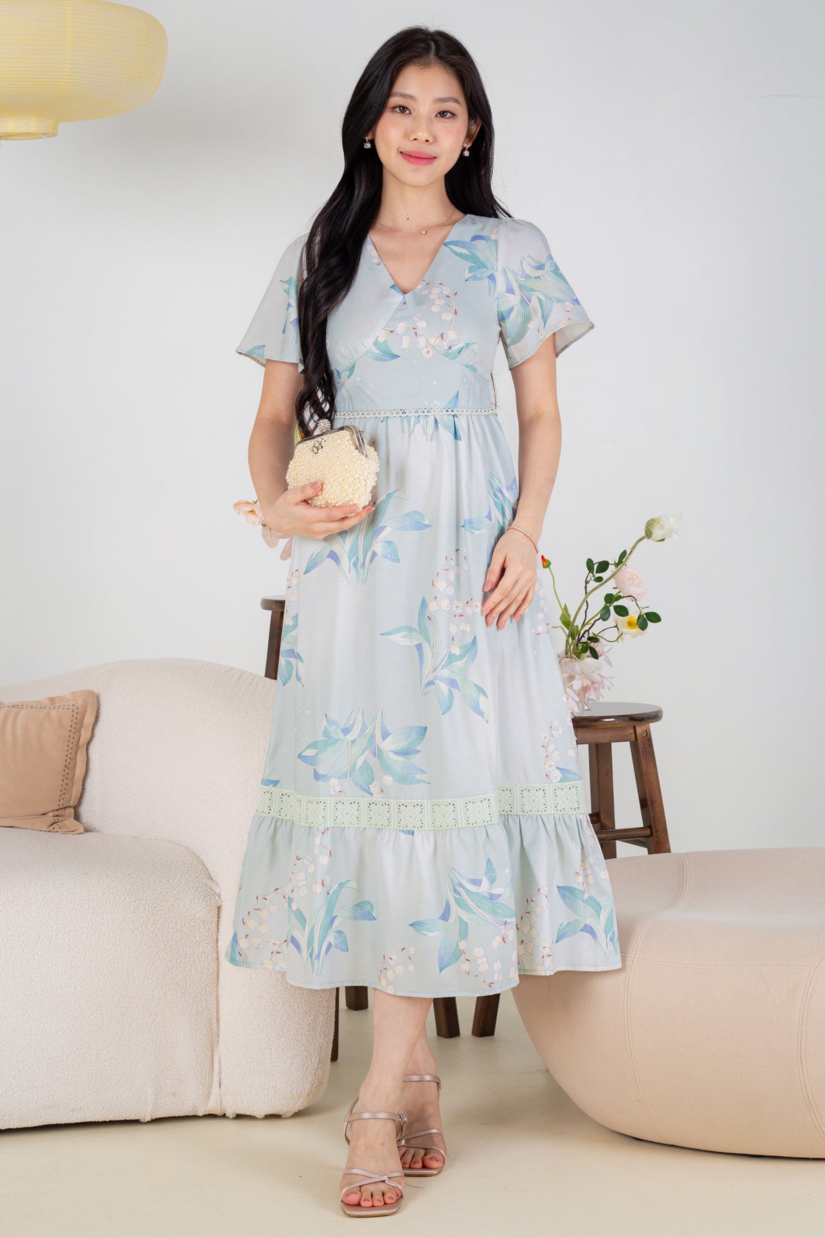 Tulip Mania Lace Insert Dress in Mint