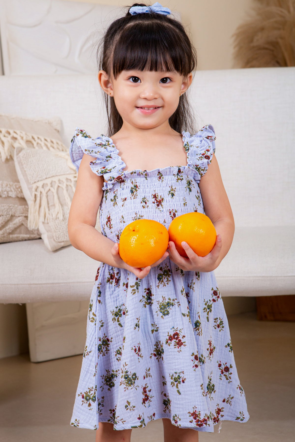 Mini Vintage Floral Smocked Dress in Blue (Kids)