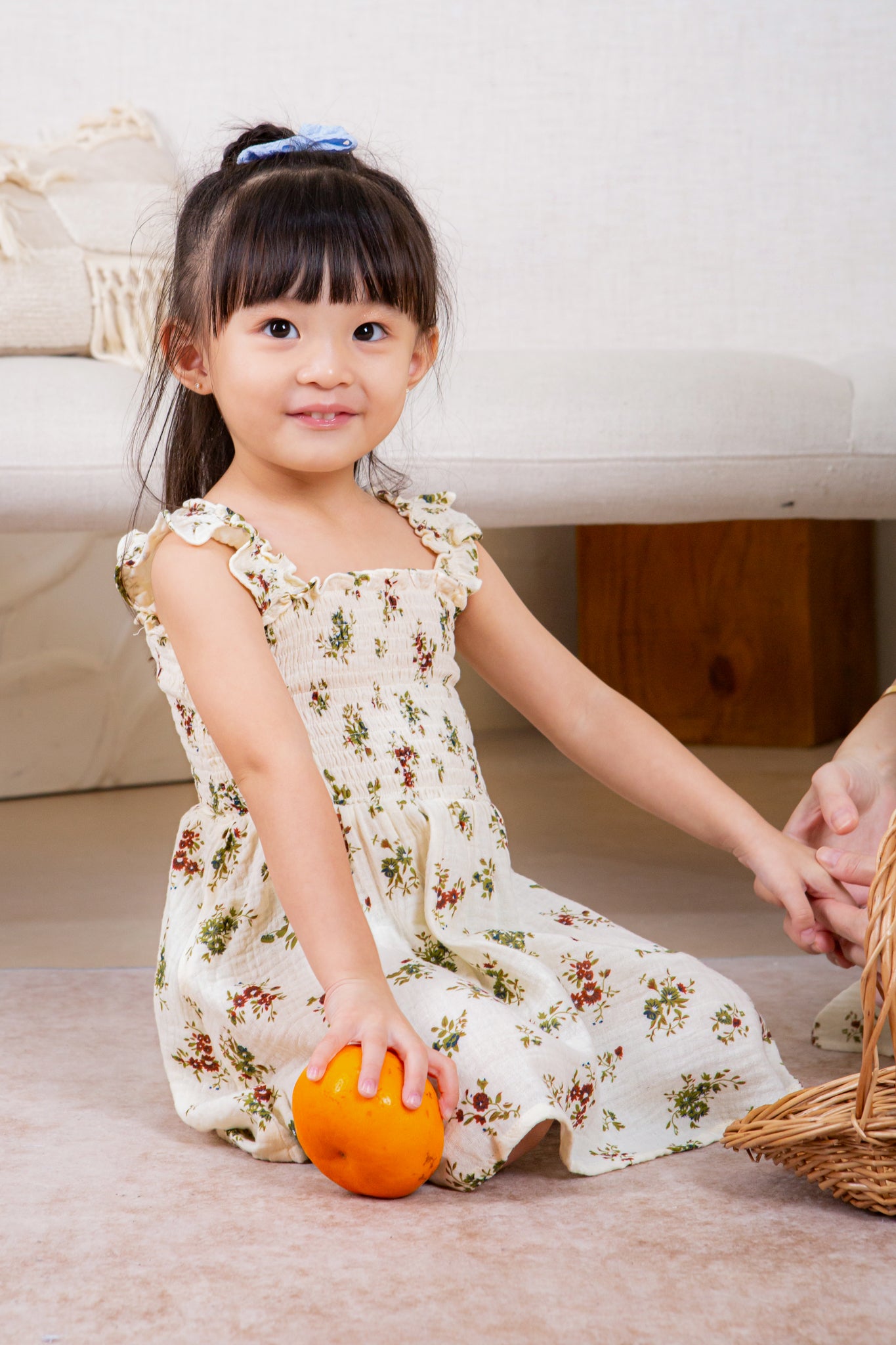 Mini Vintage Floral Smocked Dress in Cream (Kids)