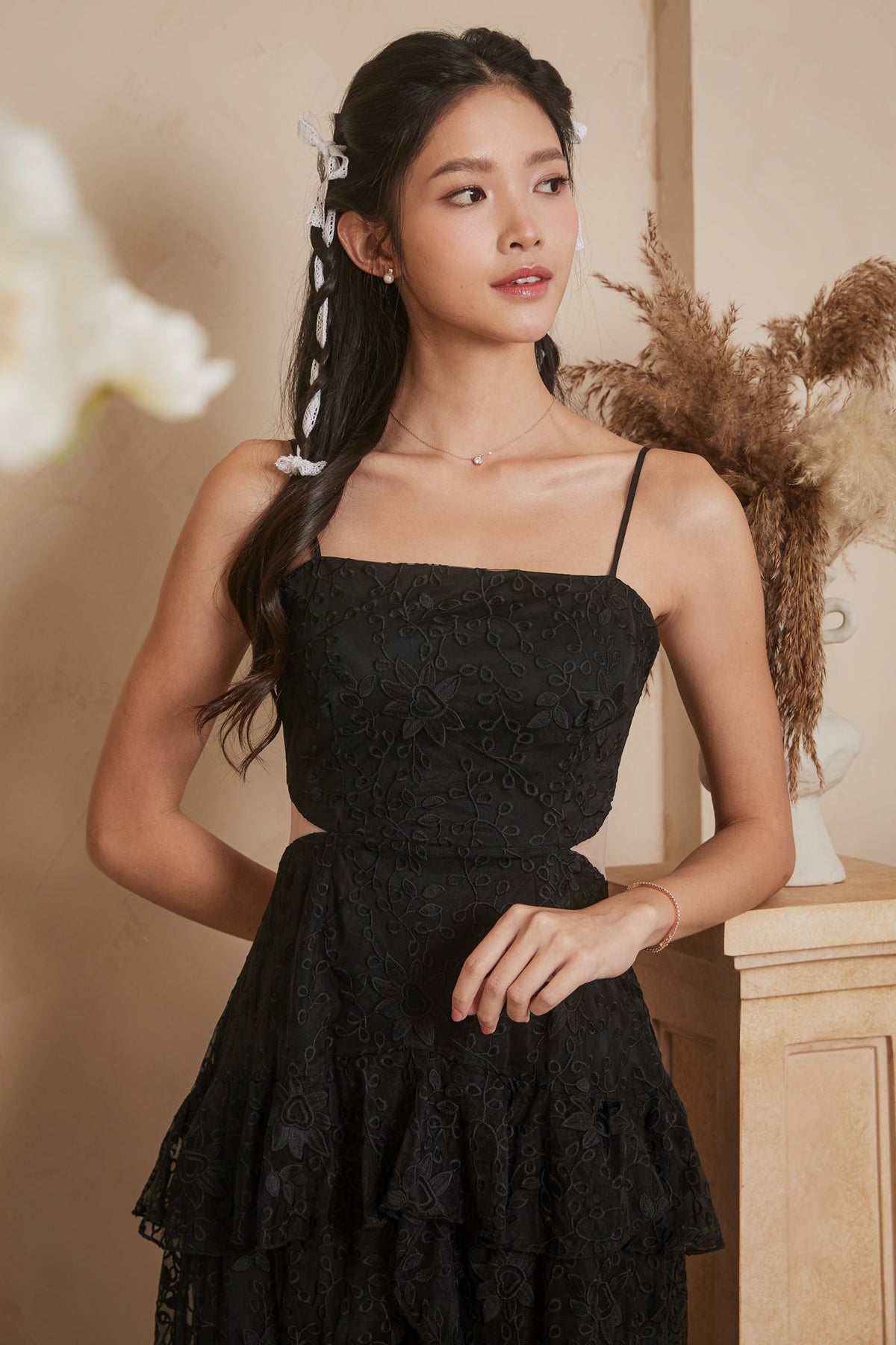 Restocked* [VGY] Lace Embroidery Tier Dress in Black