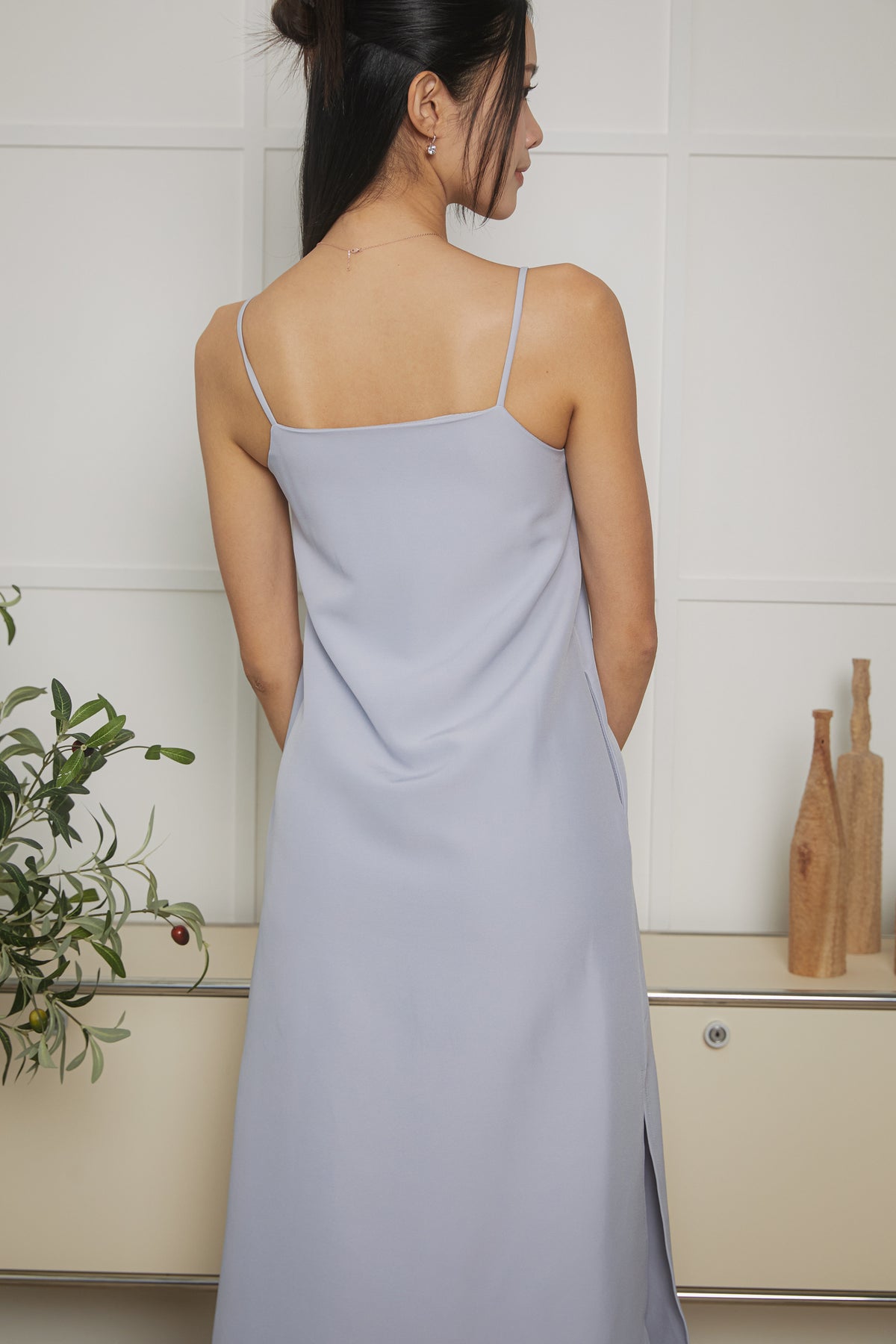 Two-Way Side Slits Strappy Dress in Ash Blue