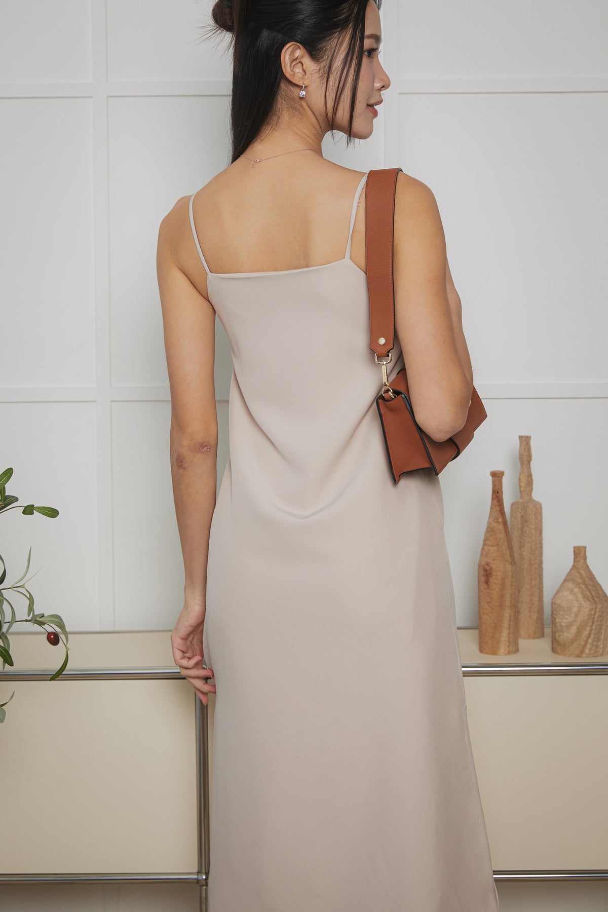 Two-Way Side Slits Strappy Dress in Nude