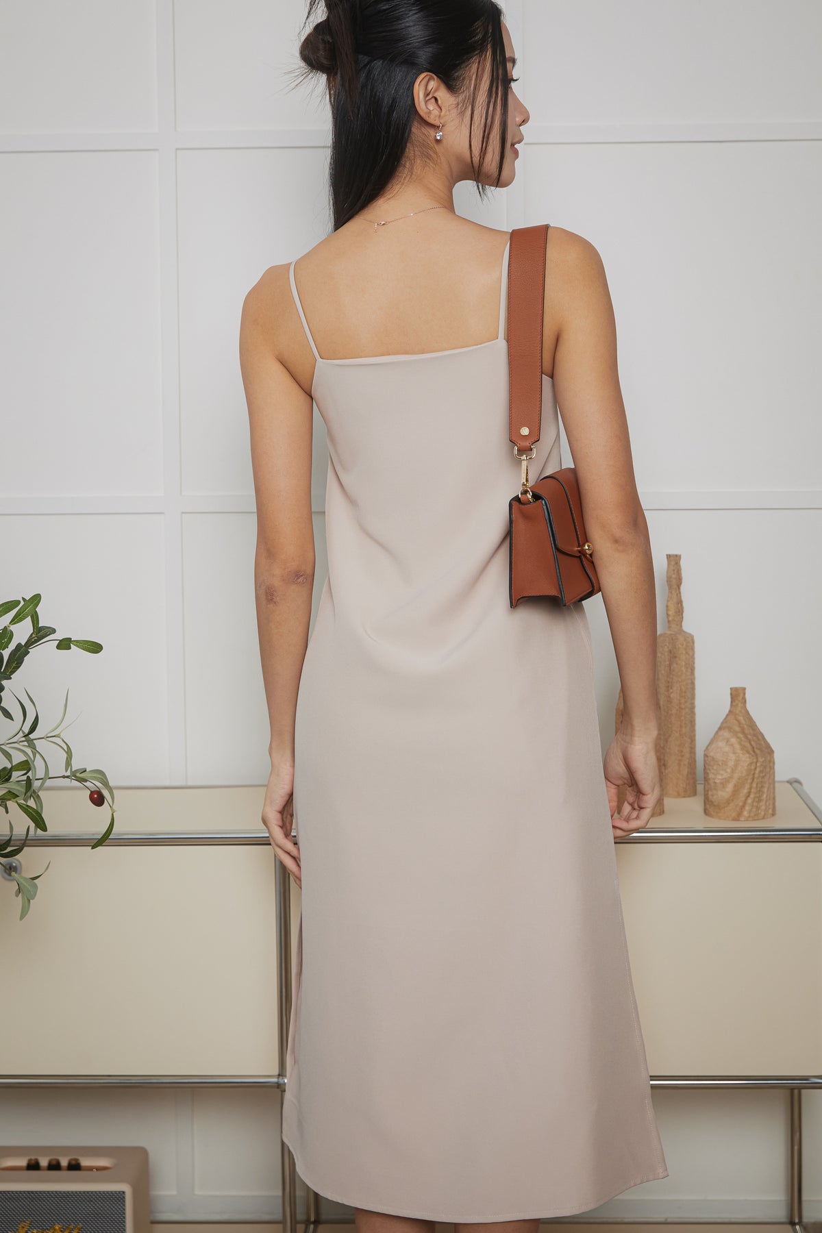 Two-Way Side Slits Strappy Dress in Nude
