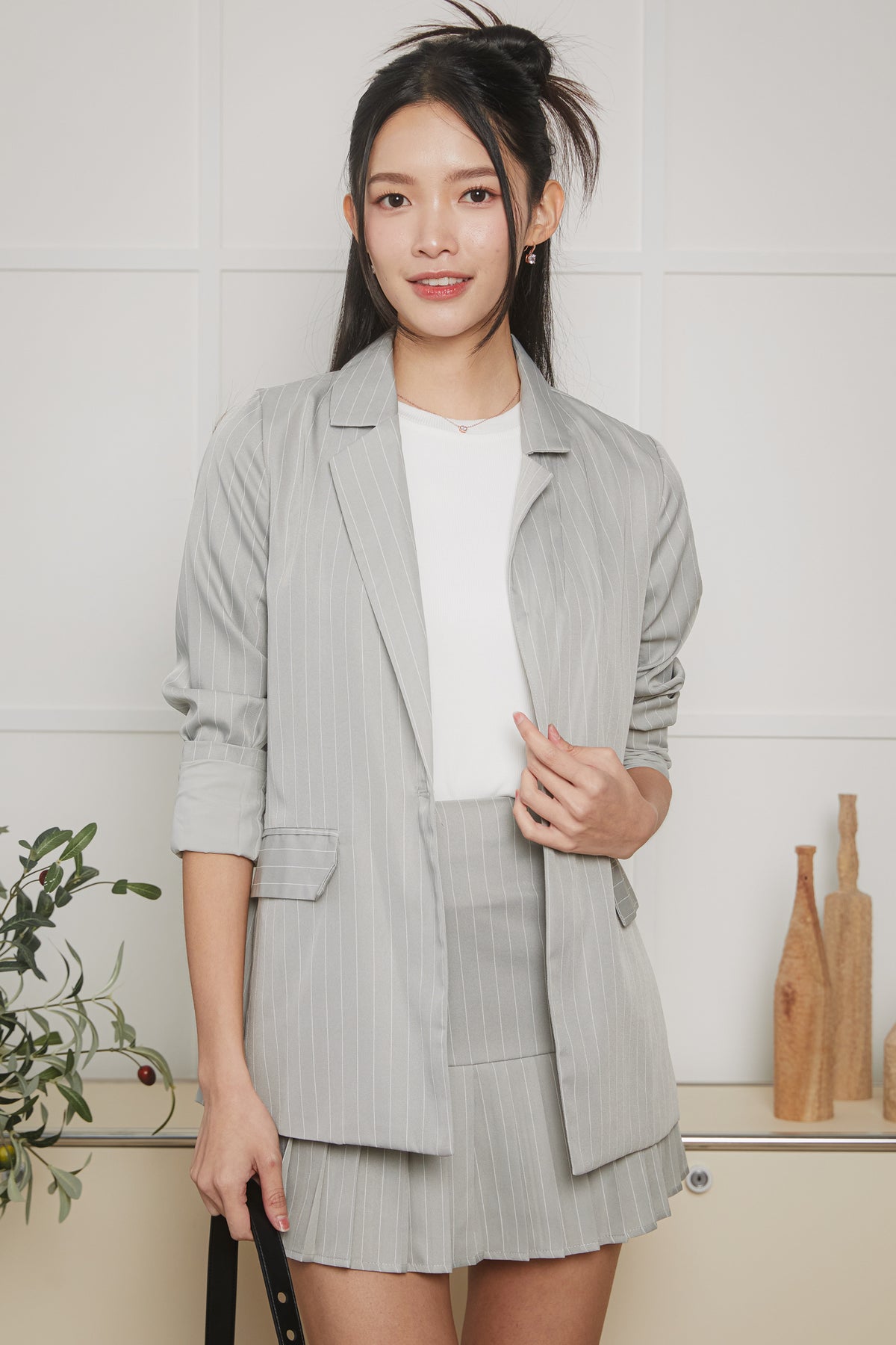 Pinstriped Blazer in Grey