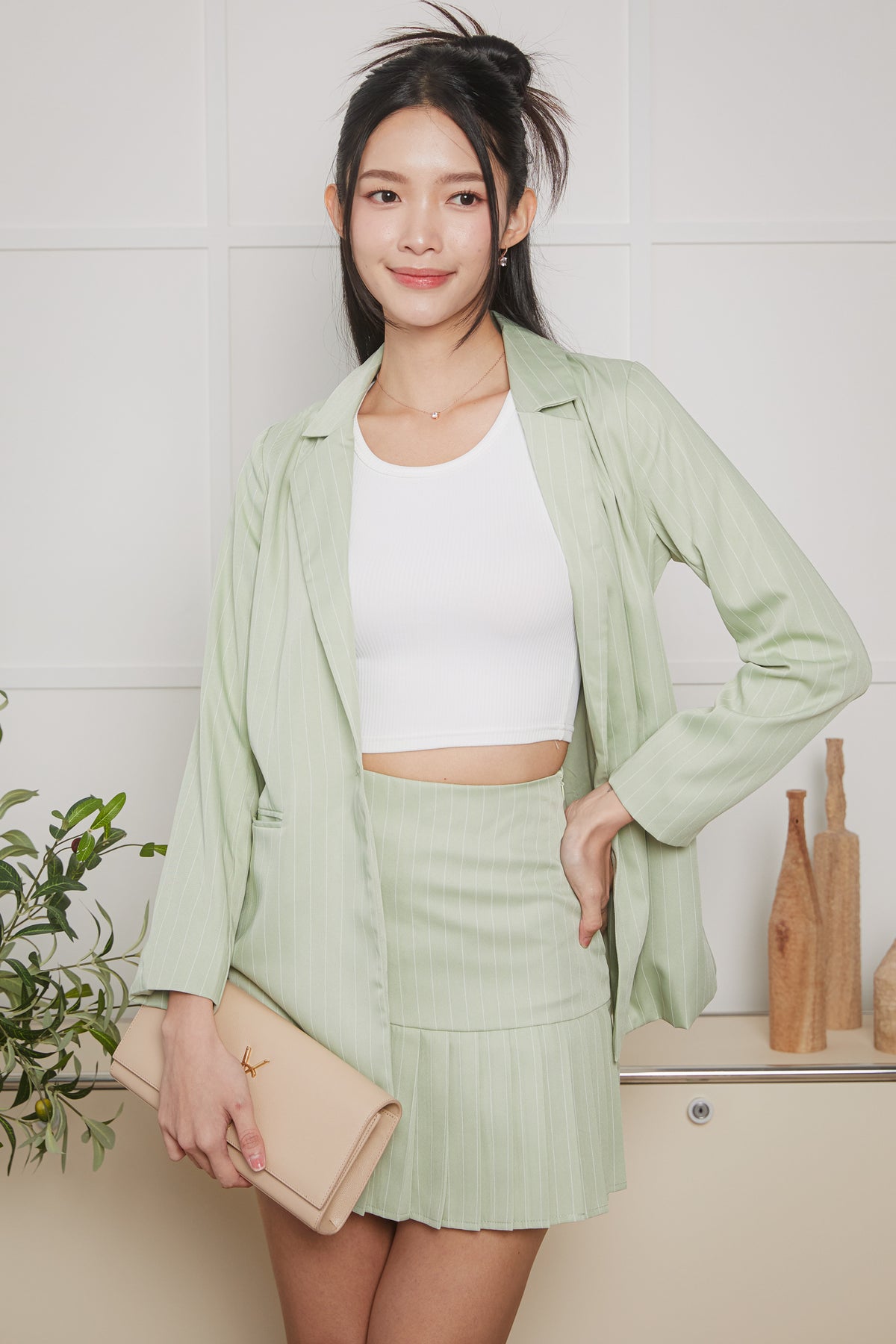 Pinstriped Blazer in Mint